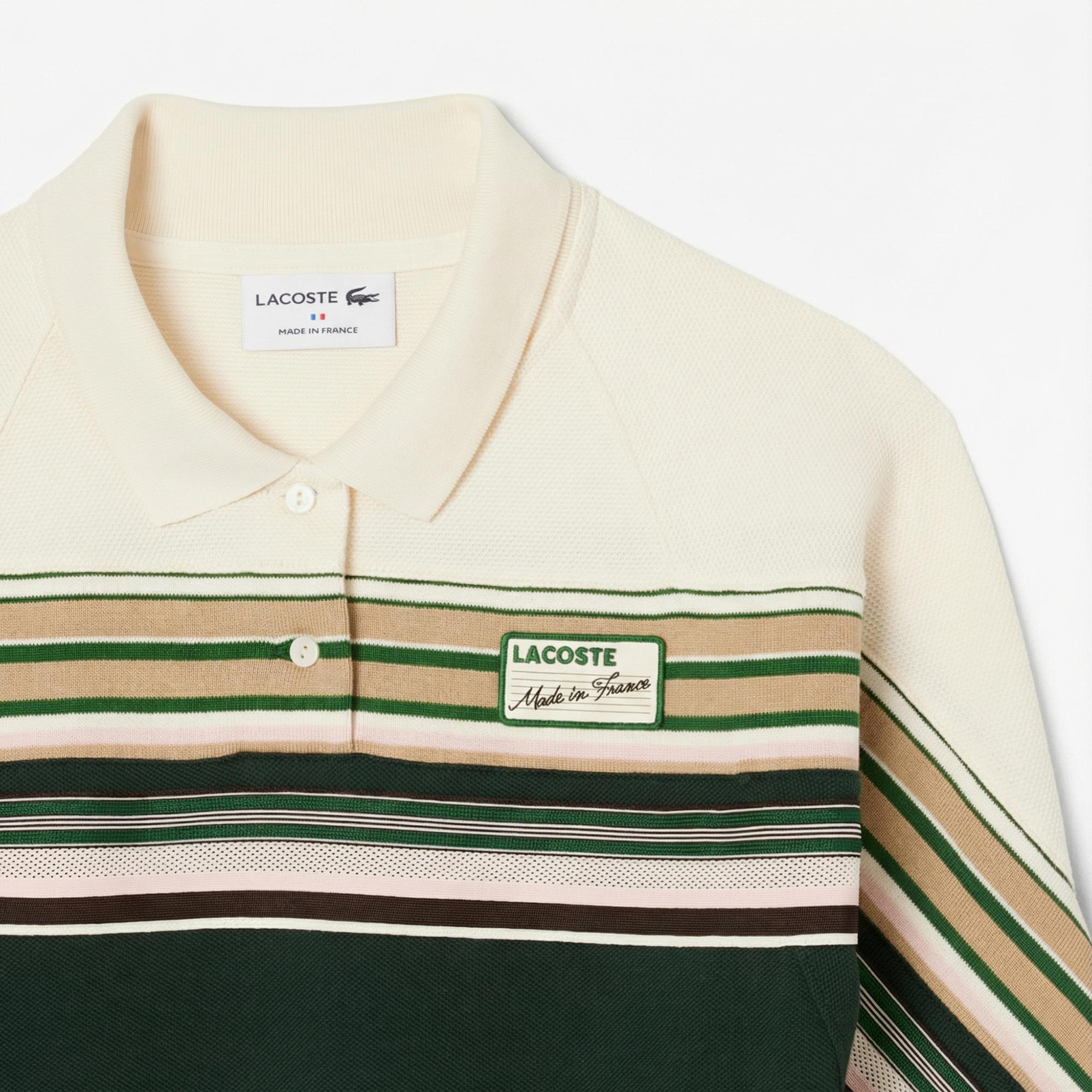 Lacoste Kadın Slim Fit Uzun Kollu Polo Yaka Renk Bloklu Koyu Yeşil Elbise