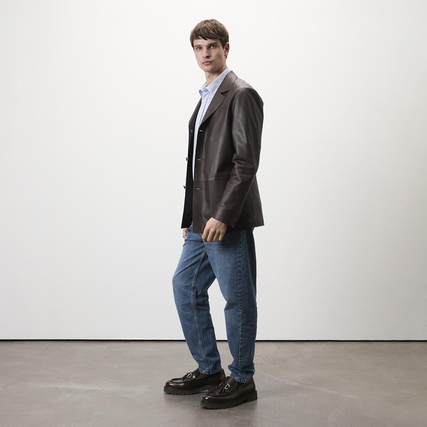 Auburn Kahverengi Erkek Deri Blazer Ceket