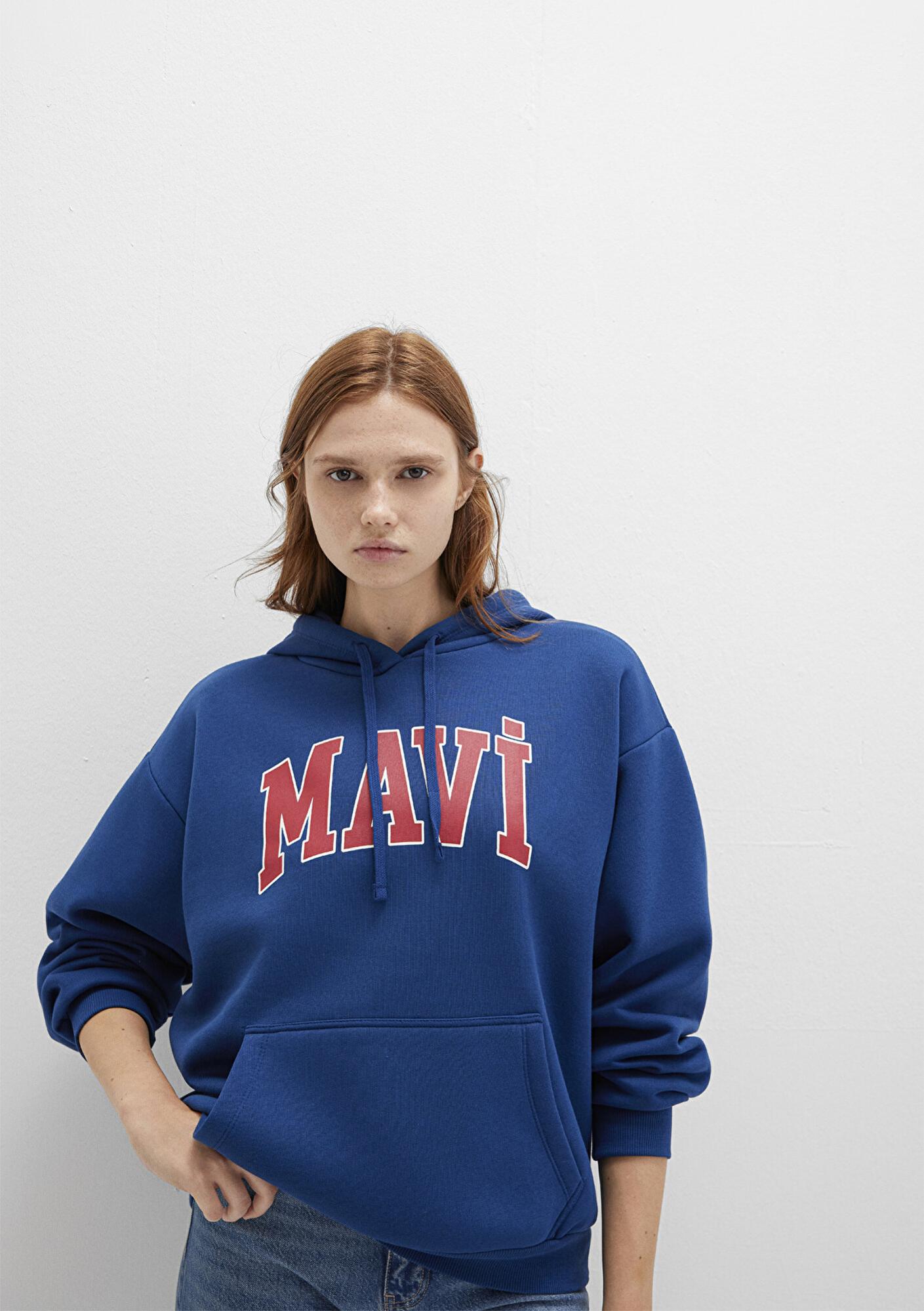 Mavi Mavi Logo Baskılı Kapüşonlu Lacivert Sweatshirt 1600361-82625