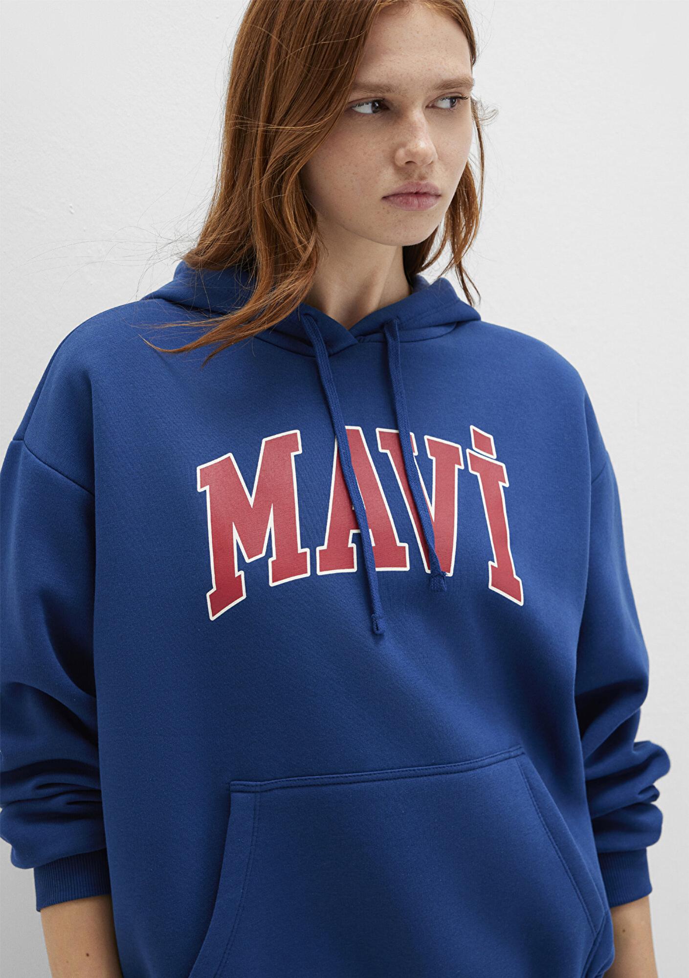 Mavi Mavi Logo Baskılı Kapüşonlu Lacivert Sweatshirt 1600361-82625