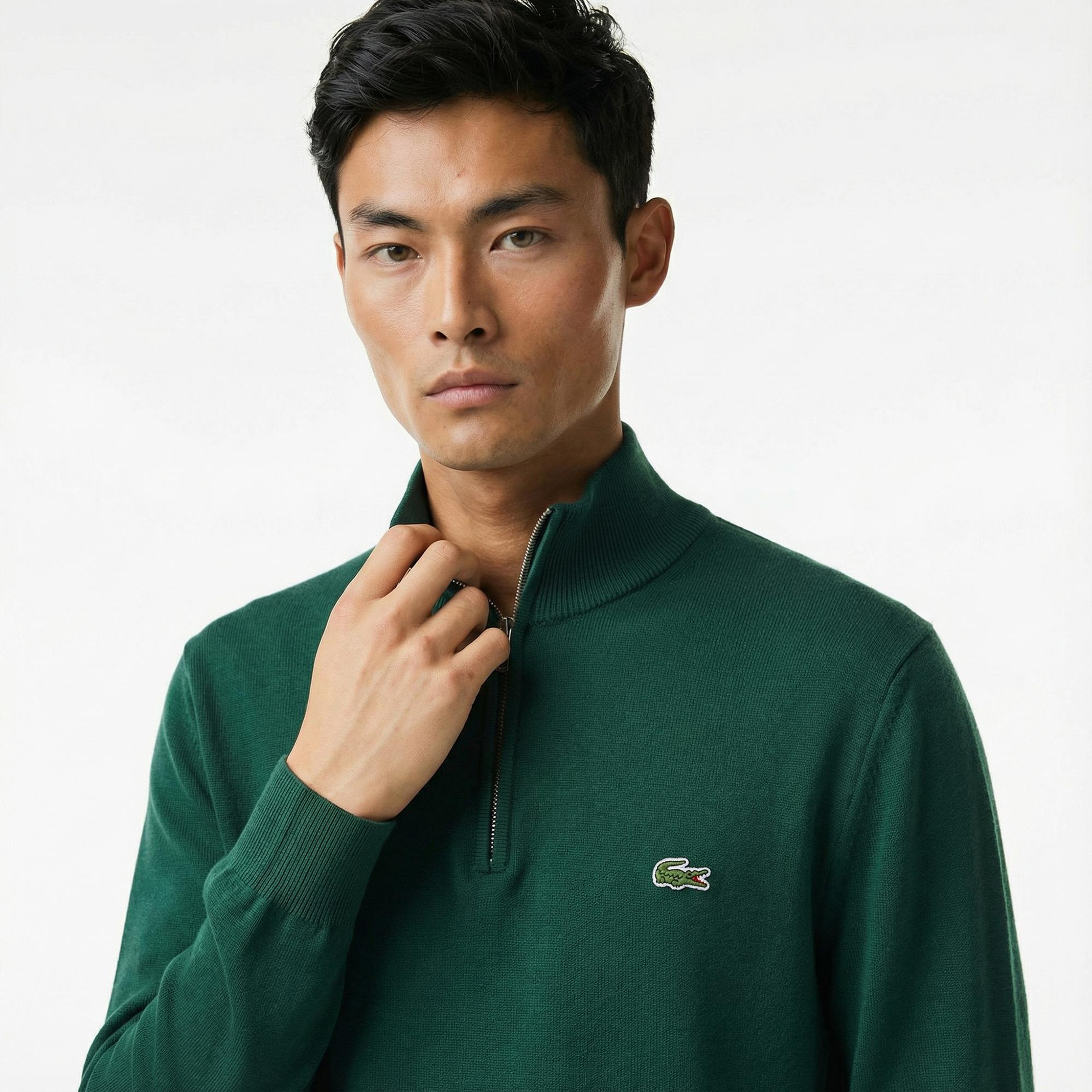 Lacoste Erkek Regular Fit Yarım Fermuarlı Koyu Yeşil Kazak