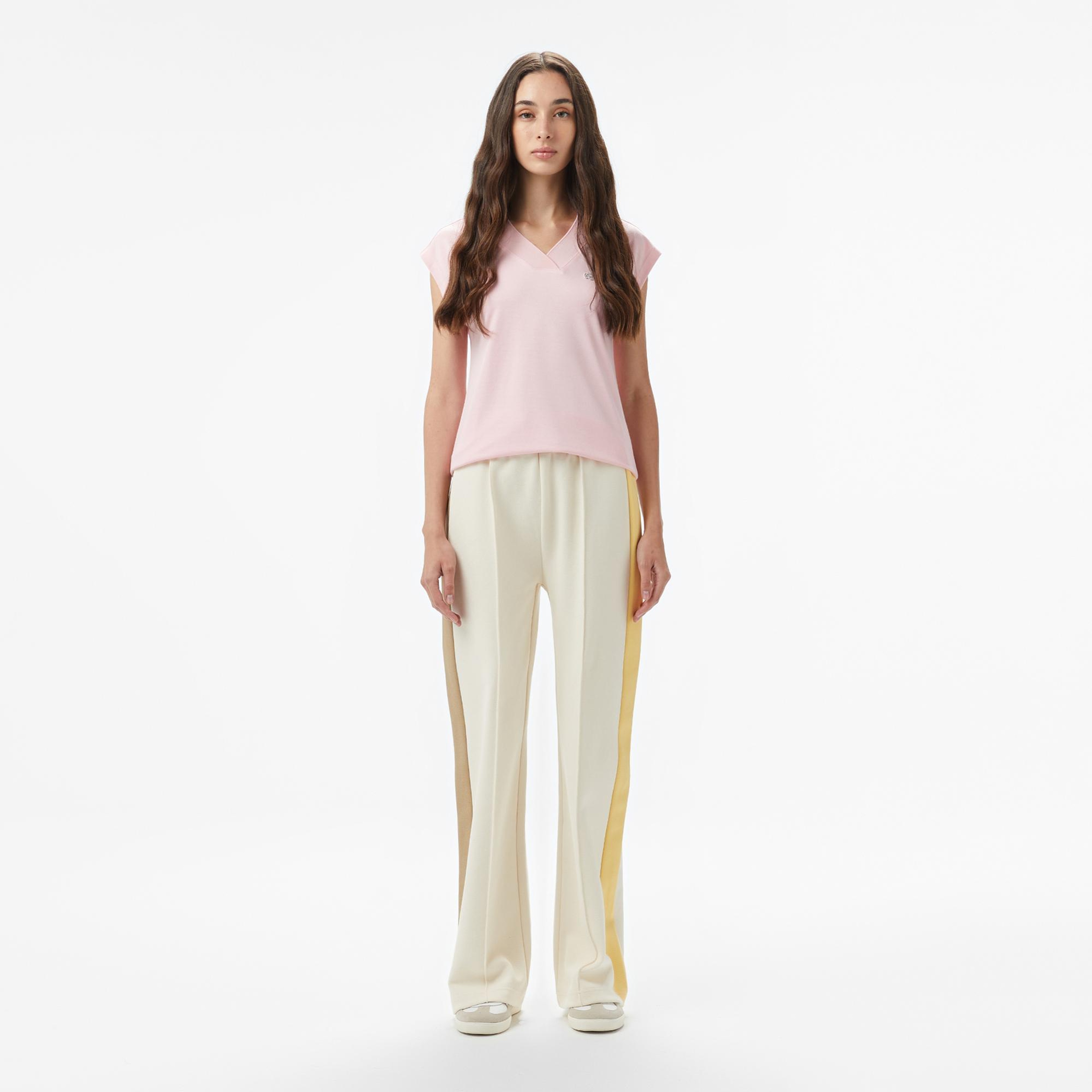 Lacoste Kadın Straight Fit Renk Bloklu Krem Eşofman Altı