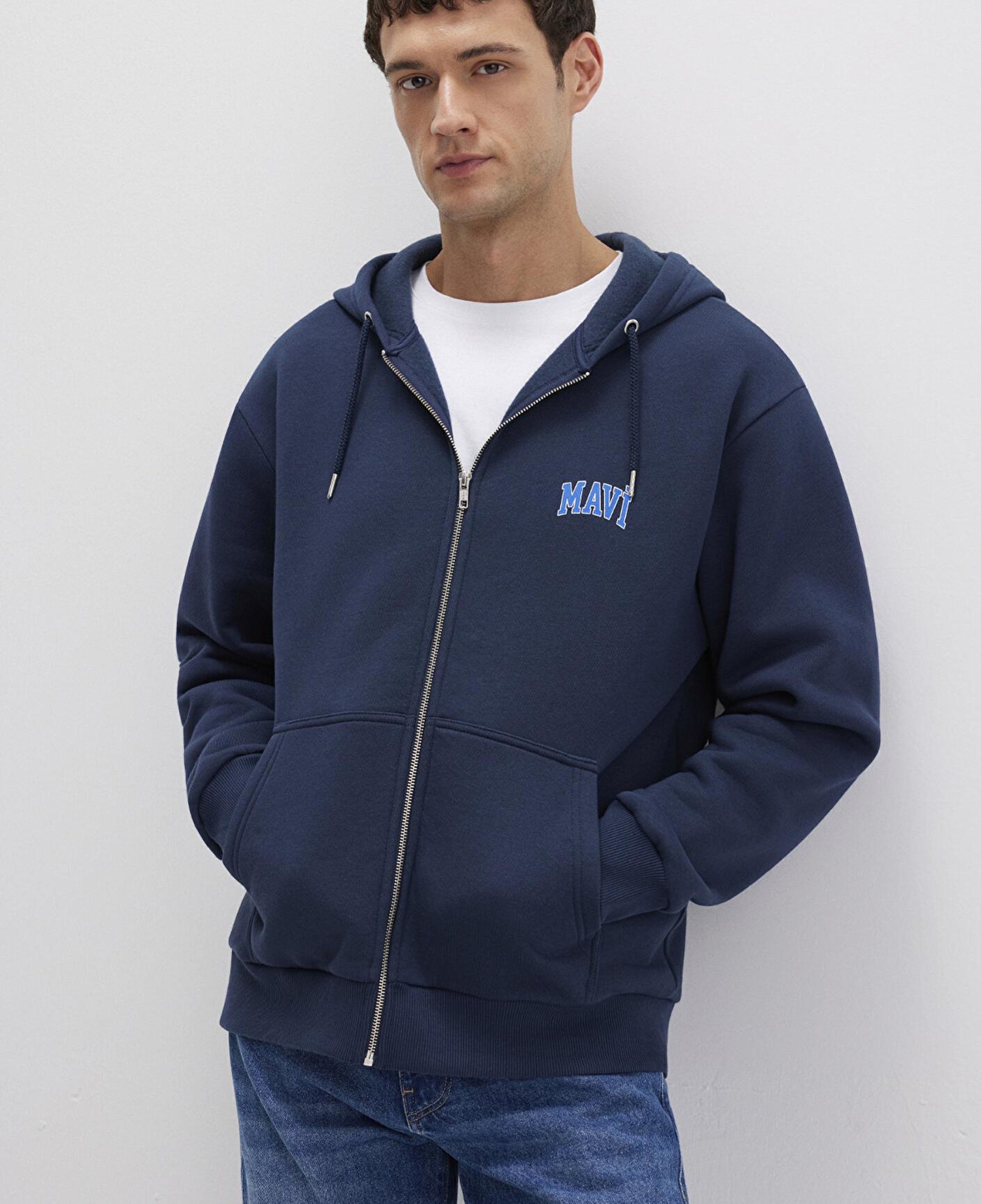 Mavi Mavi Logo Baskılı Fermuarlı Lacivert Sweatshirt 0611715-70490