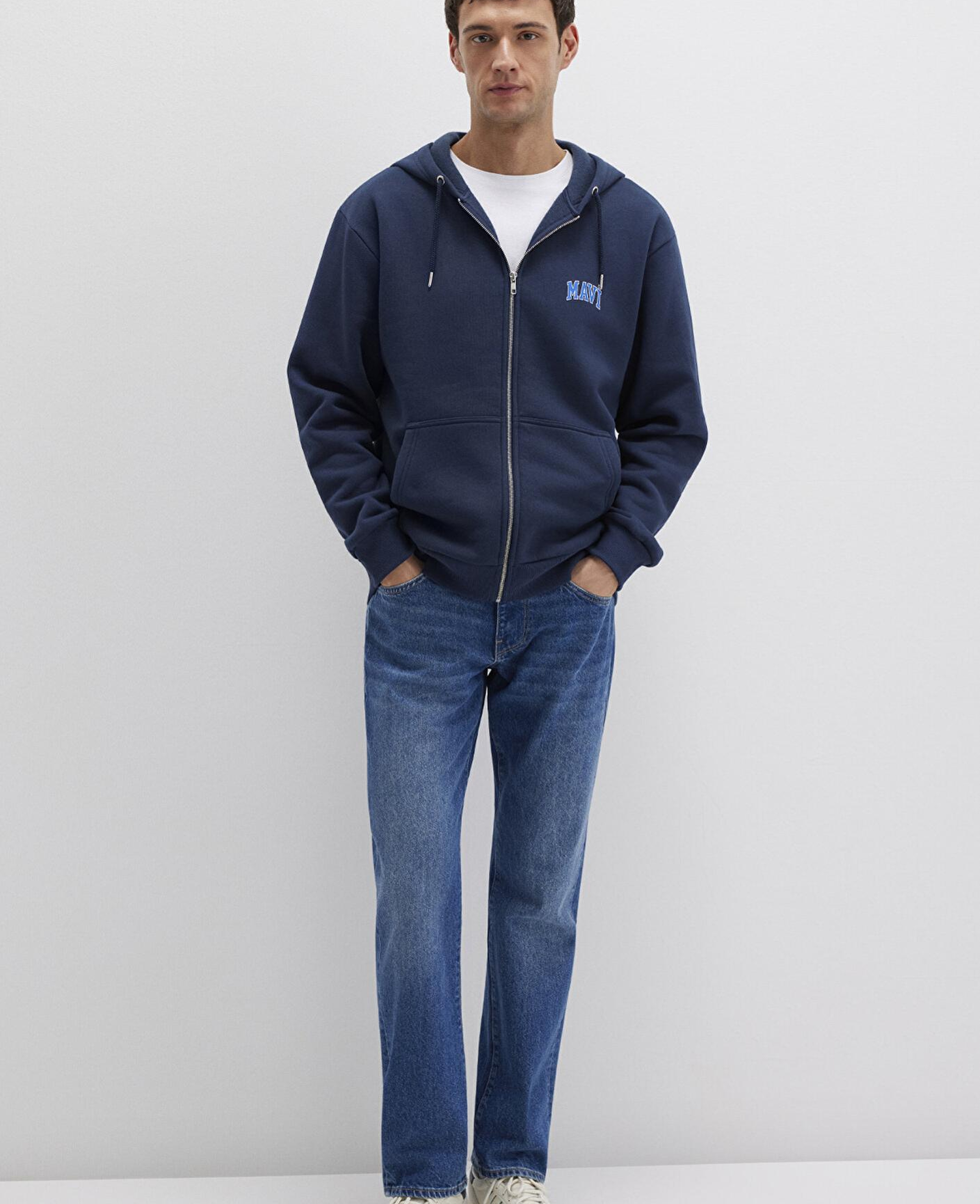 Mavi Mavi Logo Baskılı Fermuarlı Lacivert Sweatshirt 0611715-70490