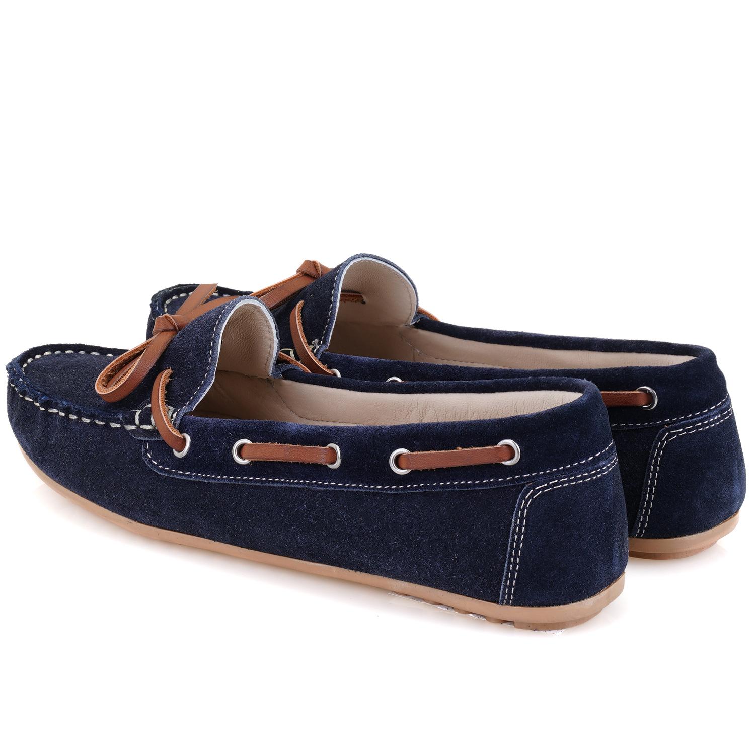 Kadın Lacivert Süet Deri Loafer