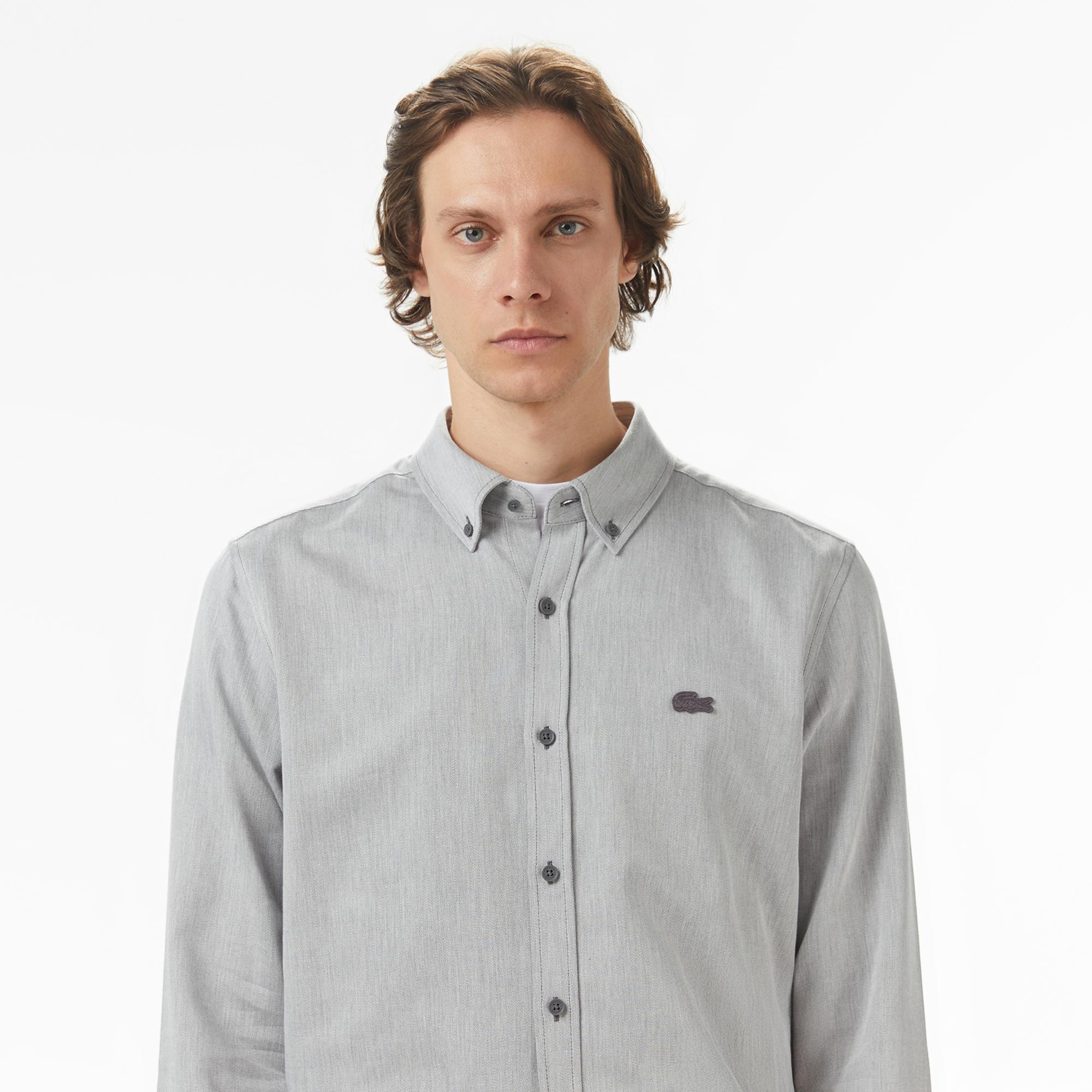 Lacoste Erkek Regular Fit Düğmeli Yaka Gri Gömlek