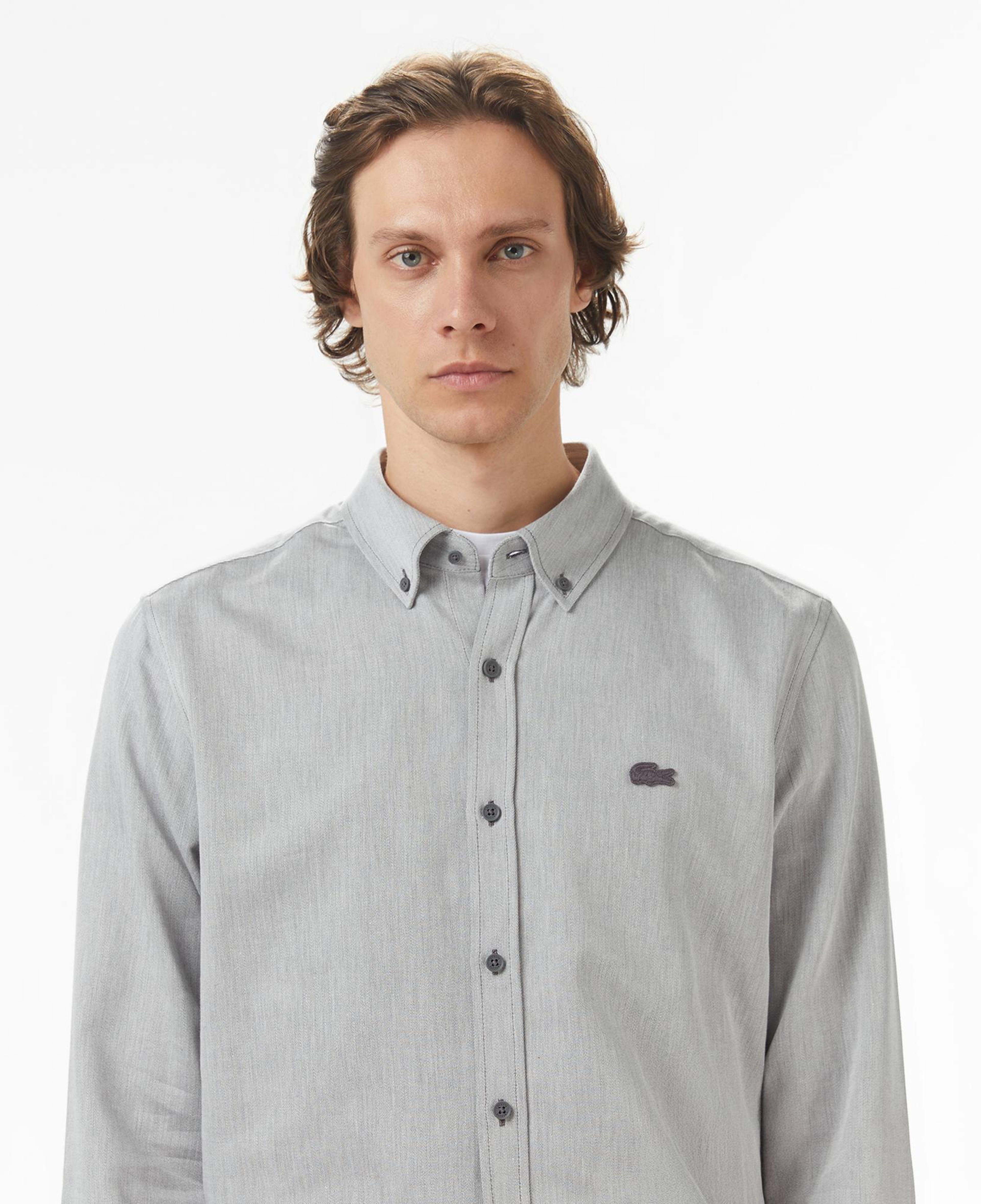 Lacoste Erkek Regular Fit Düğmeli Yaka Gri Gömlek