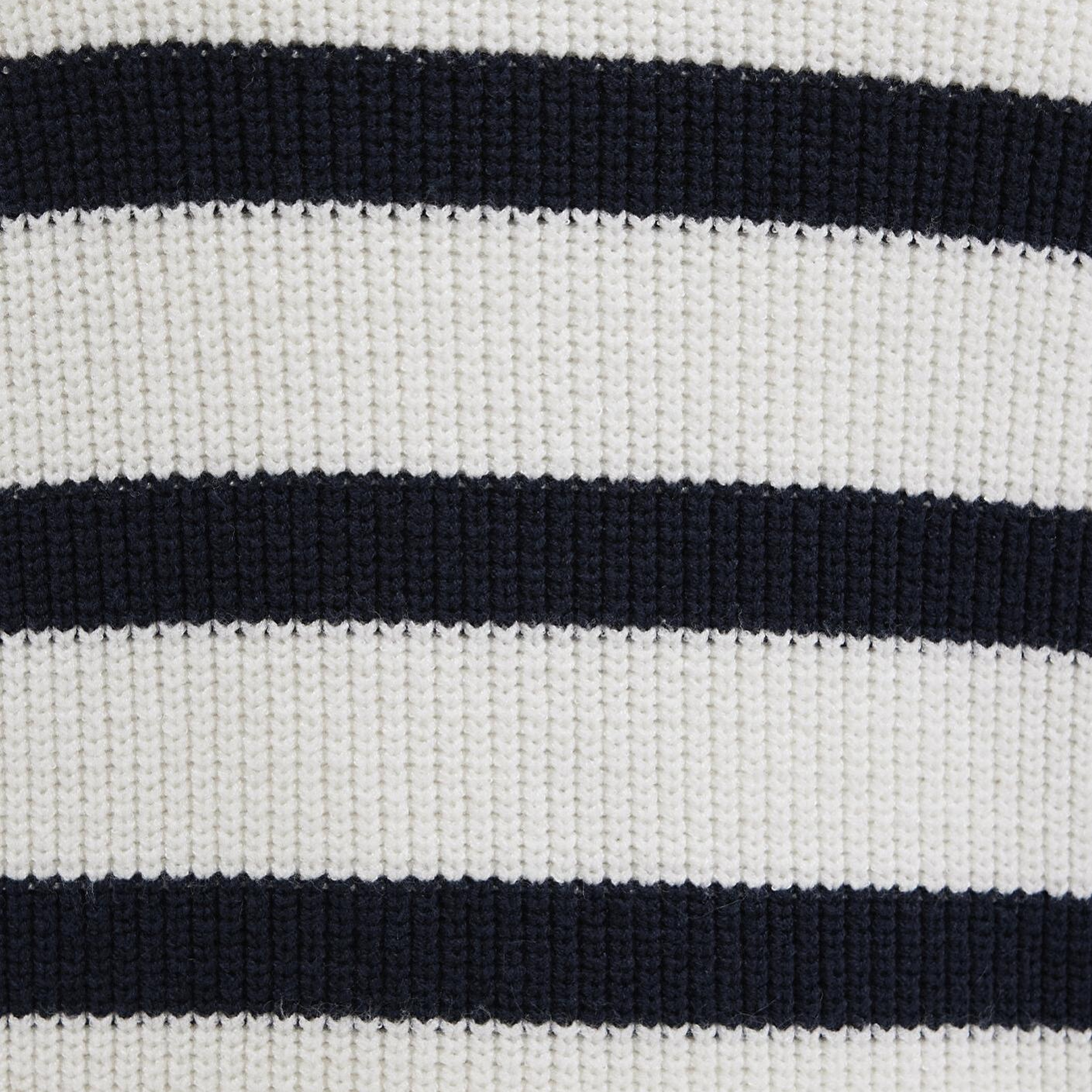 Mavi Yarı Fermuarlı Çizgili Beyaz Kazak Slim Fit / Dar Kesim 0710131-70057