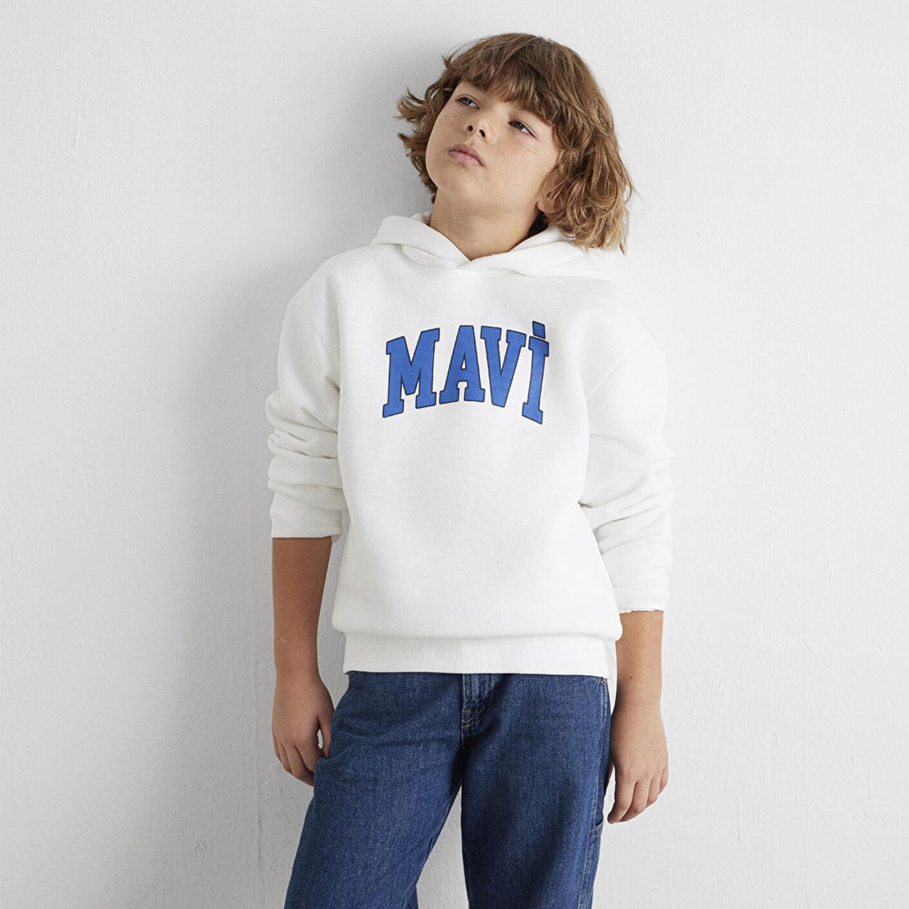 Mavi Mavi Logo Baskılı Beyaz Kapüşonlu Sweatshirt 6610110-70057