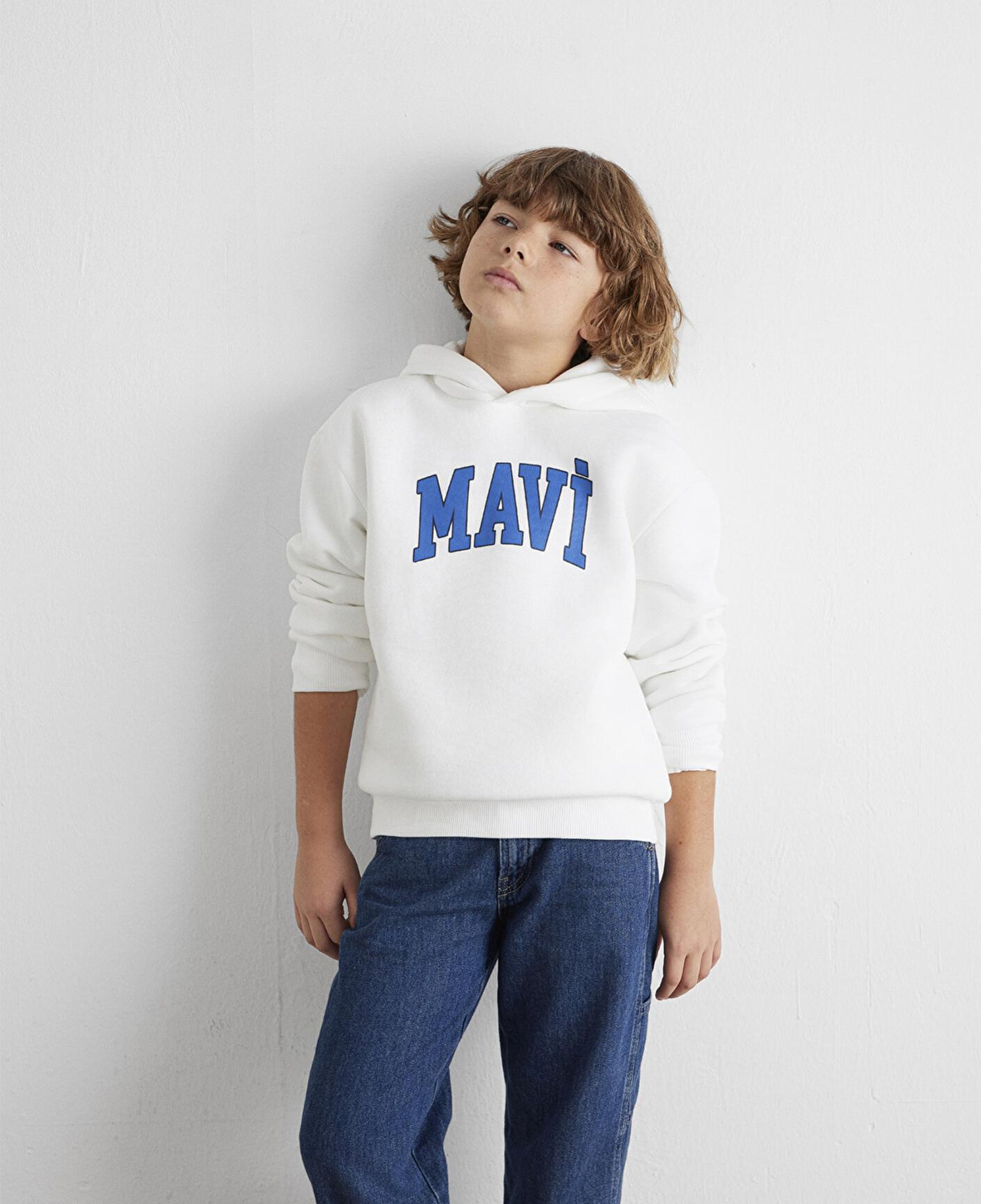 Mavi Mavi Logo Baskılı Beyaz Kapüşonlu Sweatshirt 6610110-70057