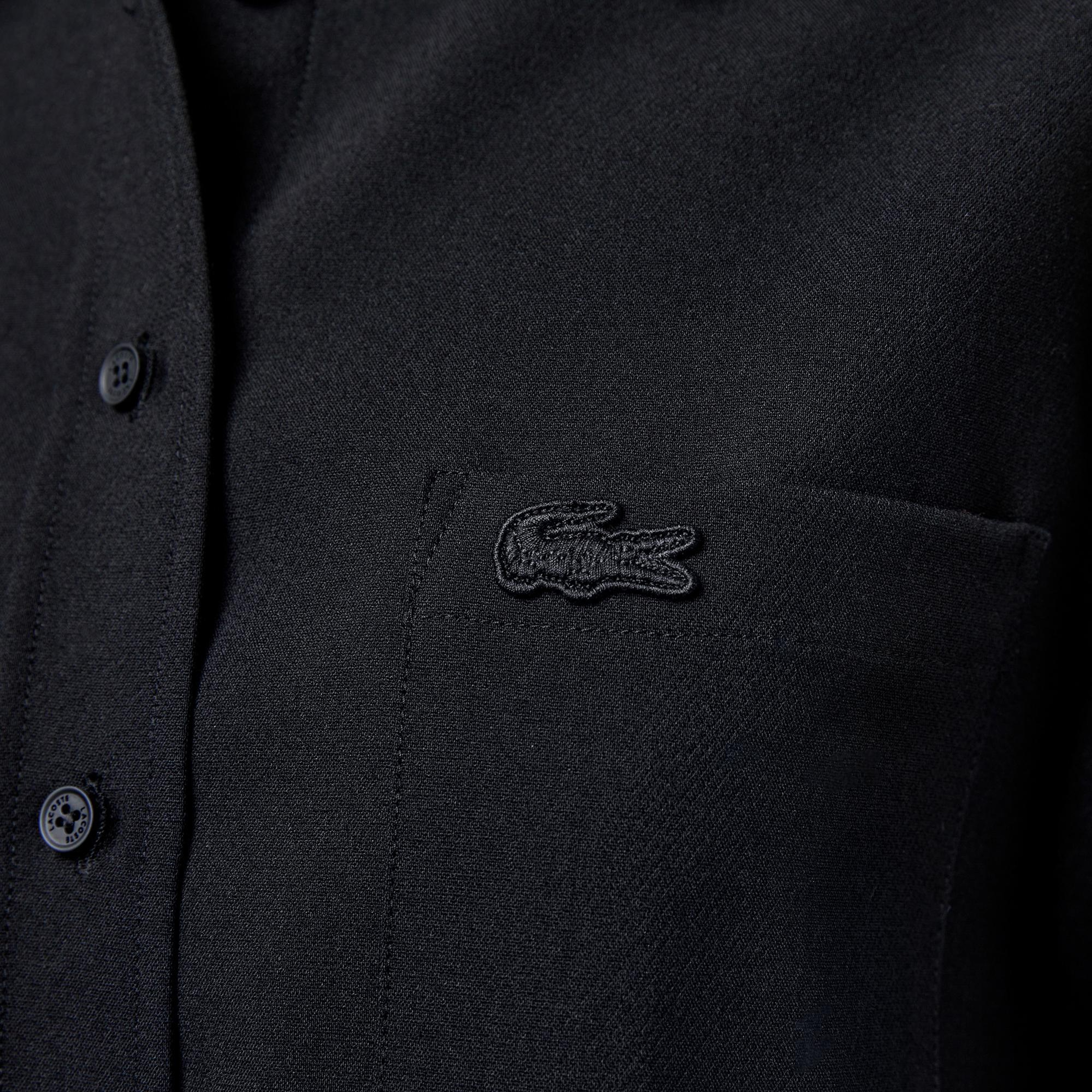 Lacoste Kadın Oversize Fit Gömlek Yaka Siyah Gömlek