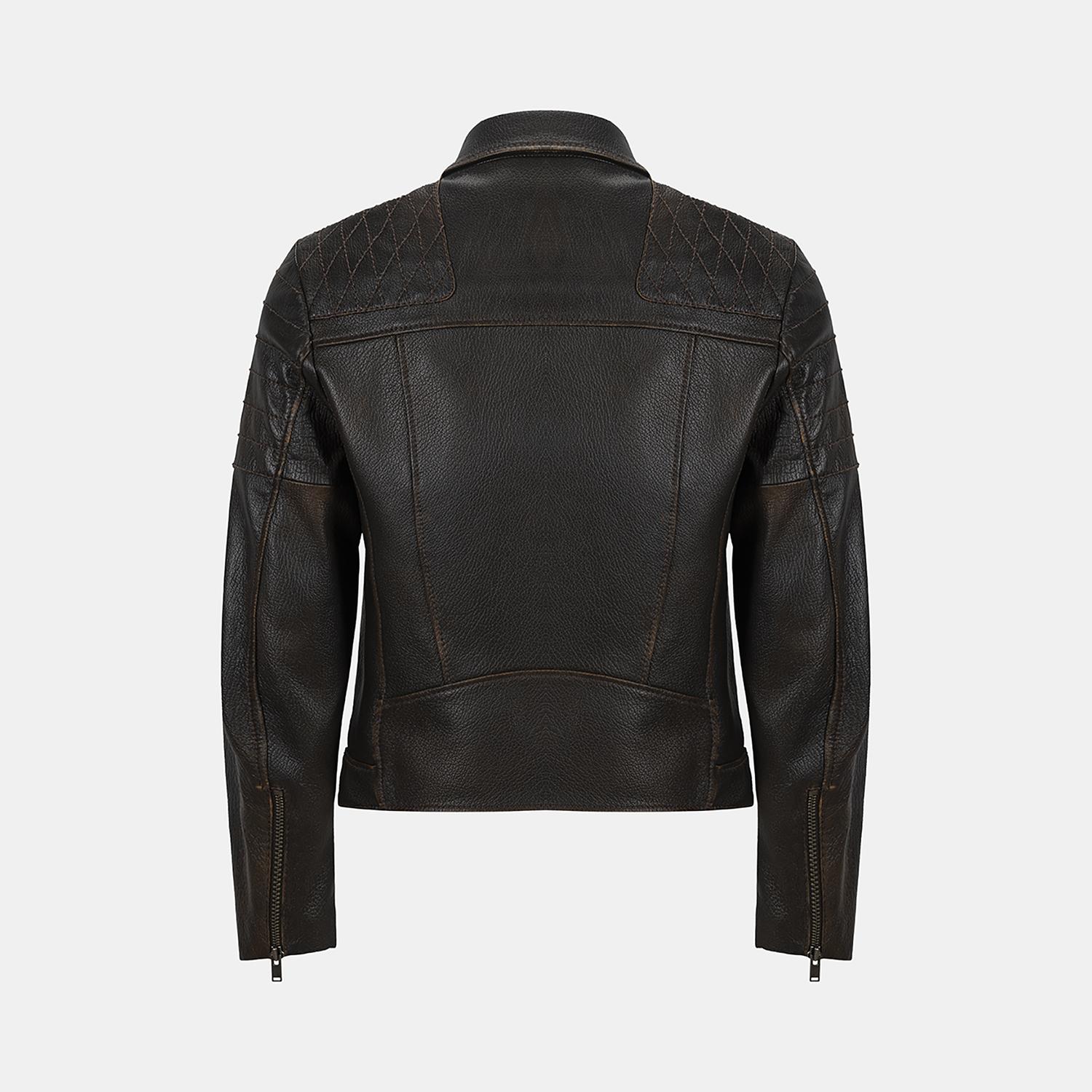 DESA Erkek Koyu Kahve Eskitme Vintage Deri Biker Ceket