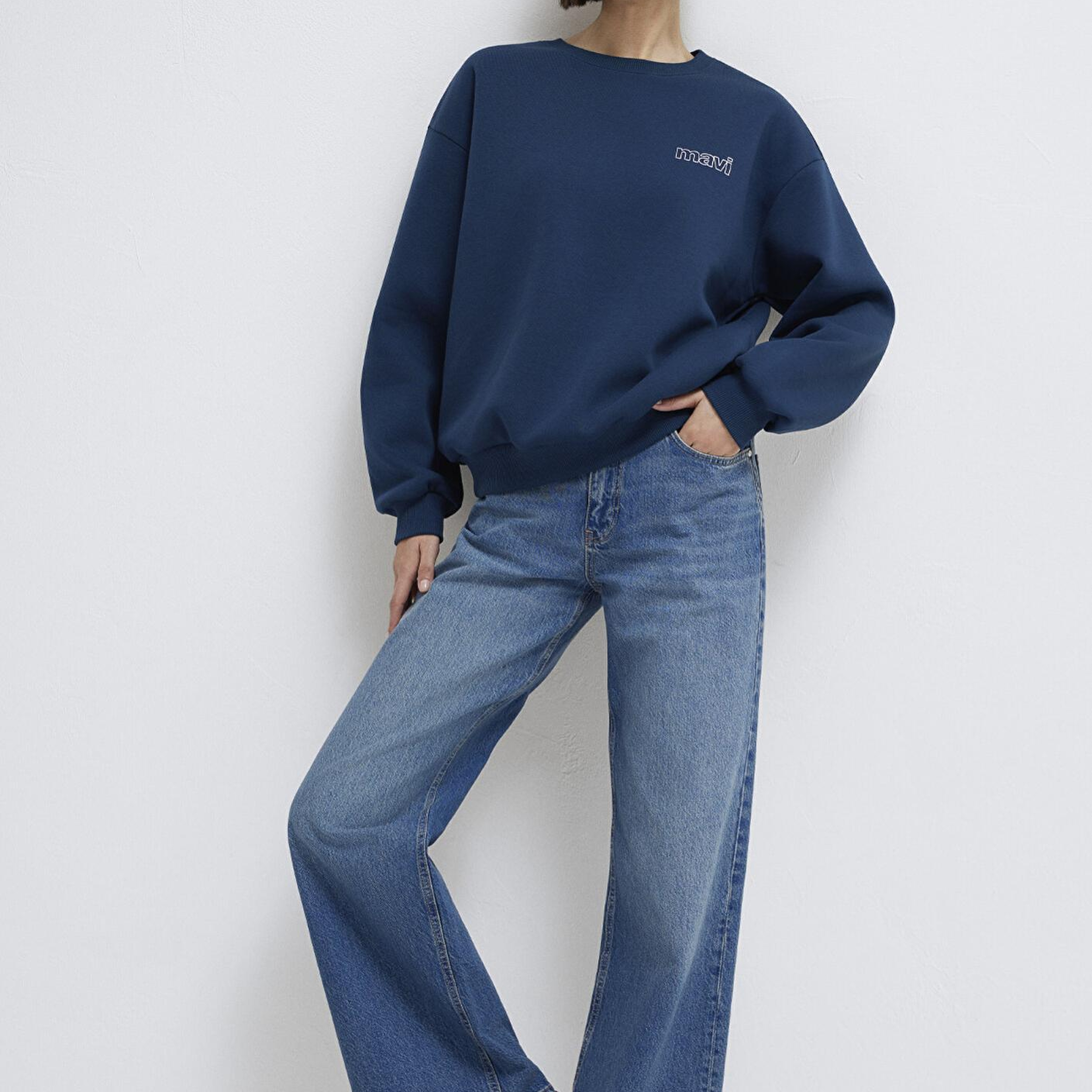 Mavi Mavi Logo Baskılı Lacivert Sweatshirt 1611656-82454