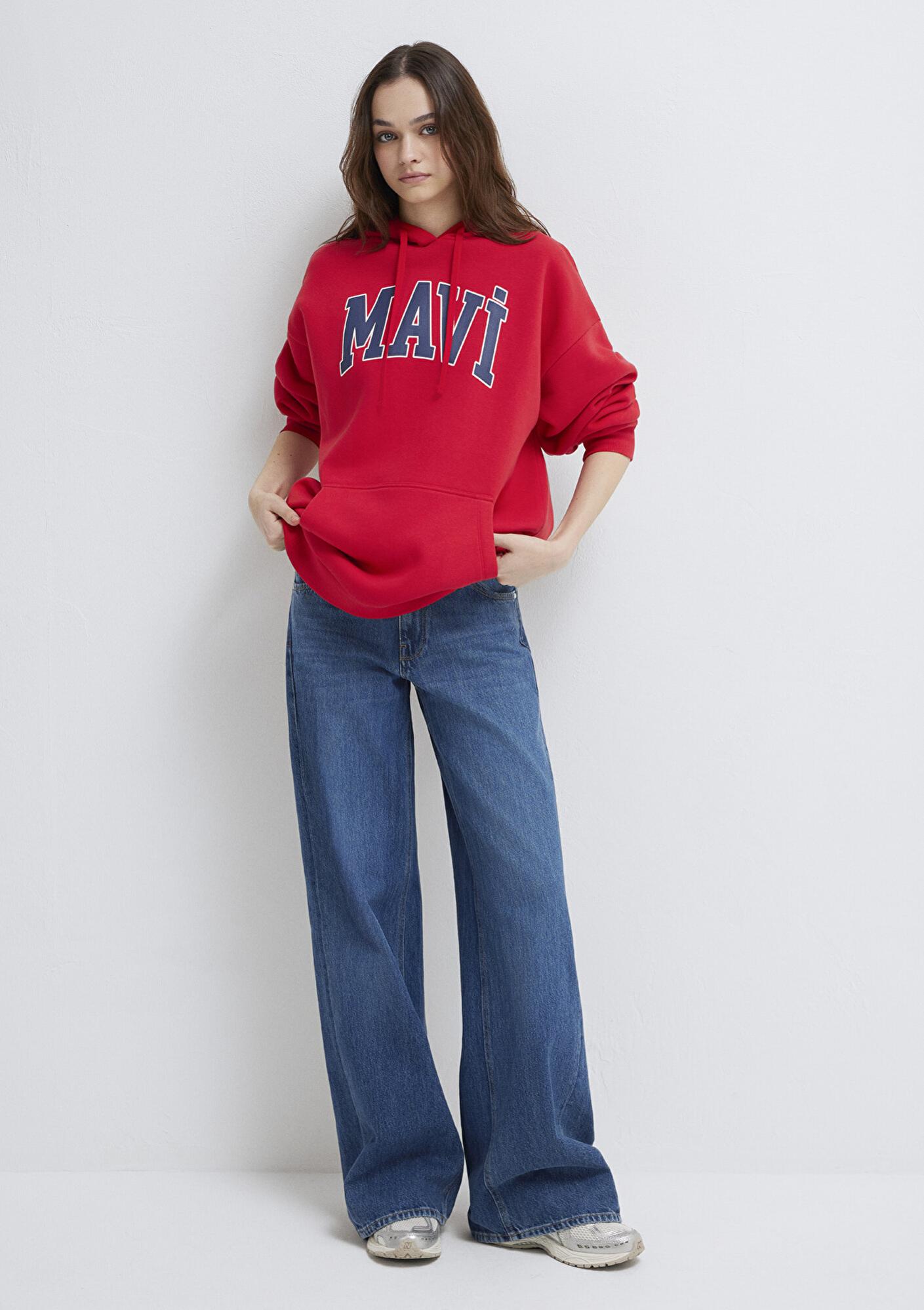 Mavi Mavi Logo Baskılı Kapüşonlu Kırmızı Sweatshirt 1600361-82054