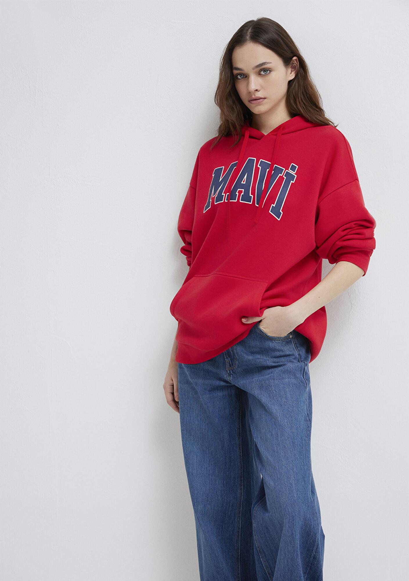 Mavi Mavi Logo Baskılı Kapüşonlu Kırmızı Sweatshirt 1600361-82054