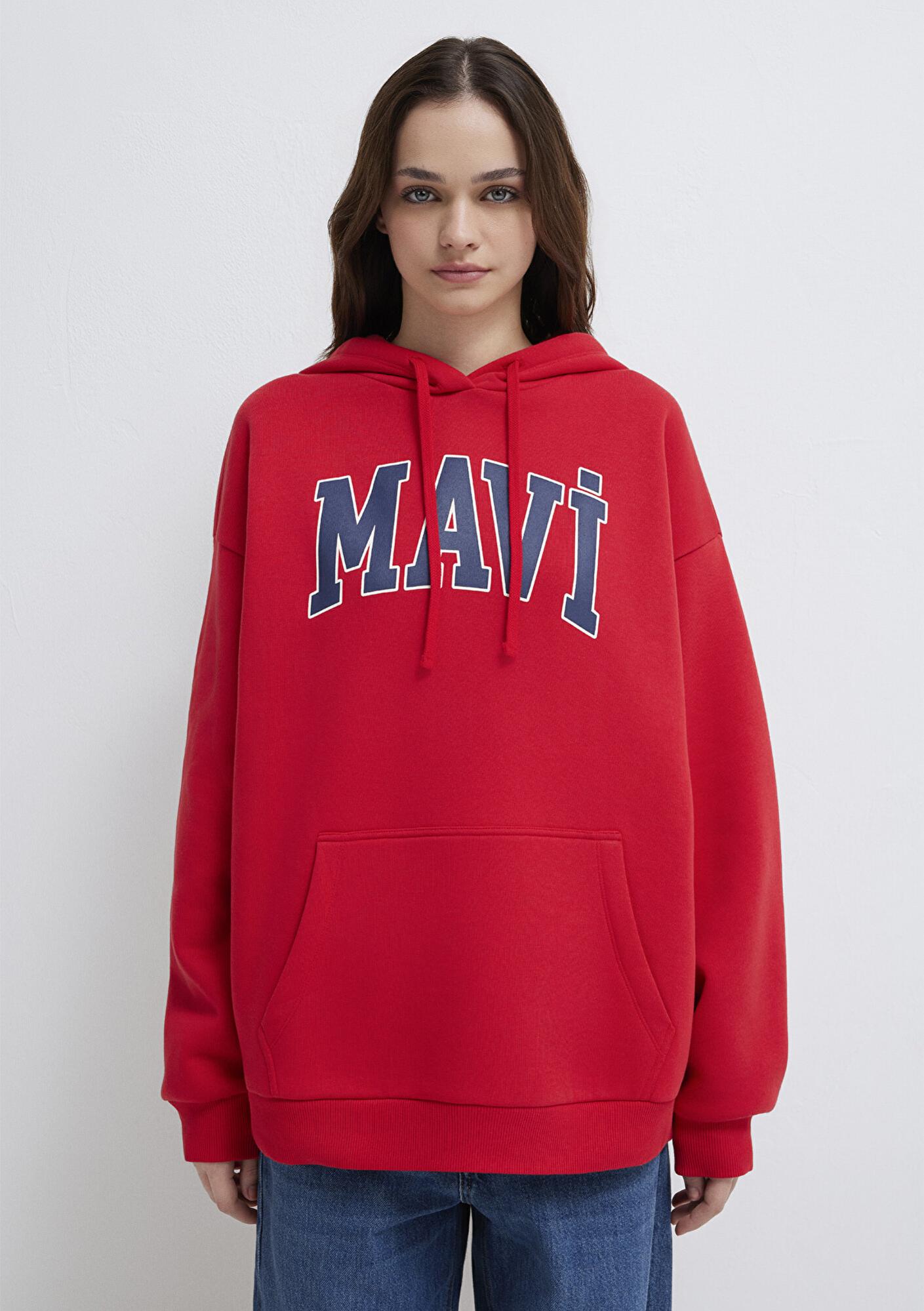 Mavi Mavi Logo Baskılı Kapüşonlu Kırmızı Sweatshirt 1600361-82054