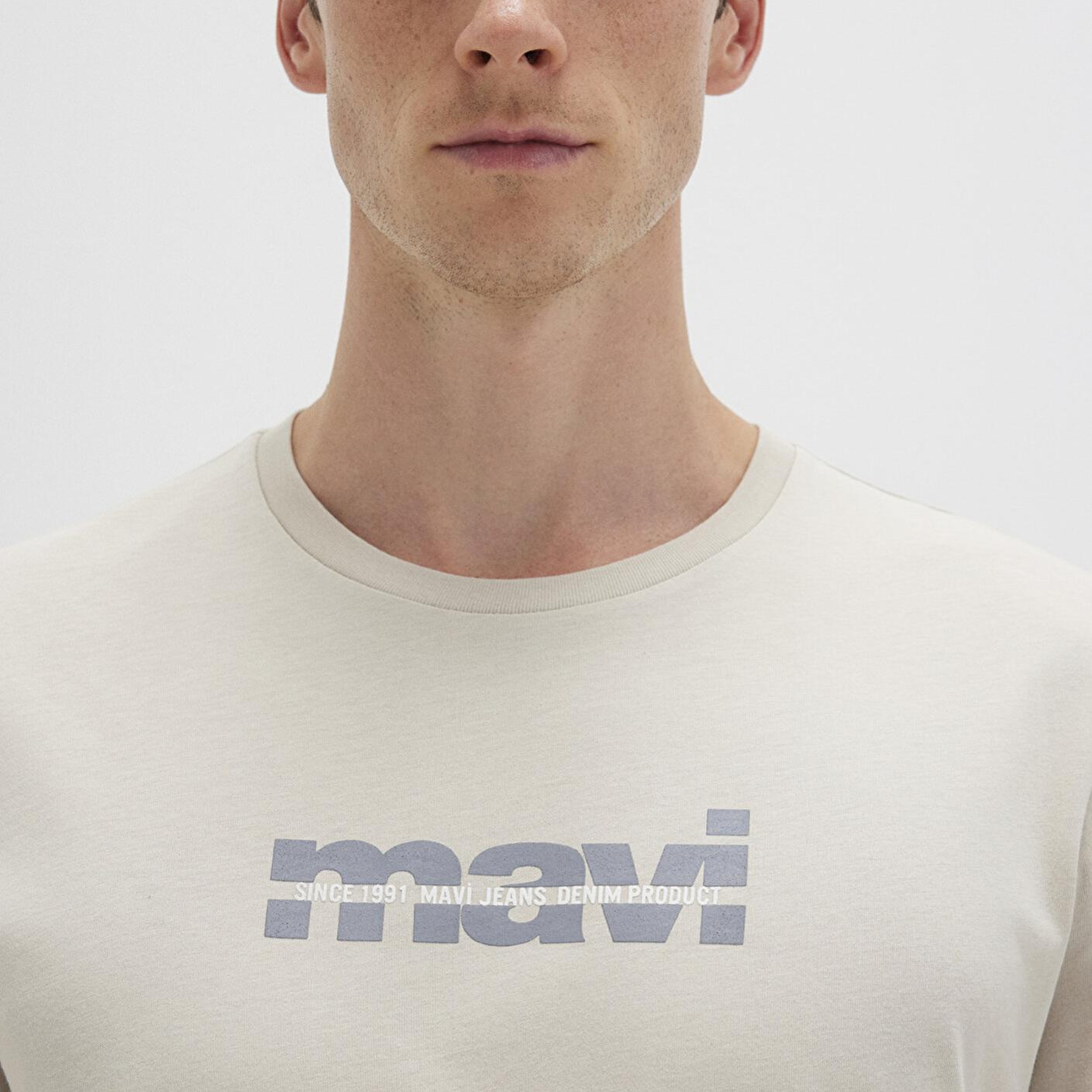 Mavi Mavi Logo Baskılı Bej Tişört Regular Fit / Normal Kesim 0610943-70144