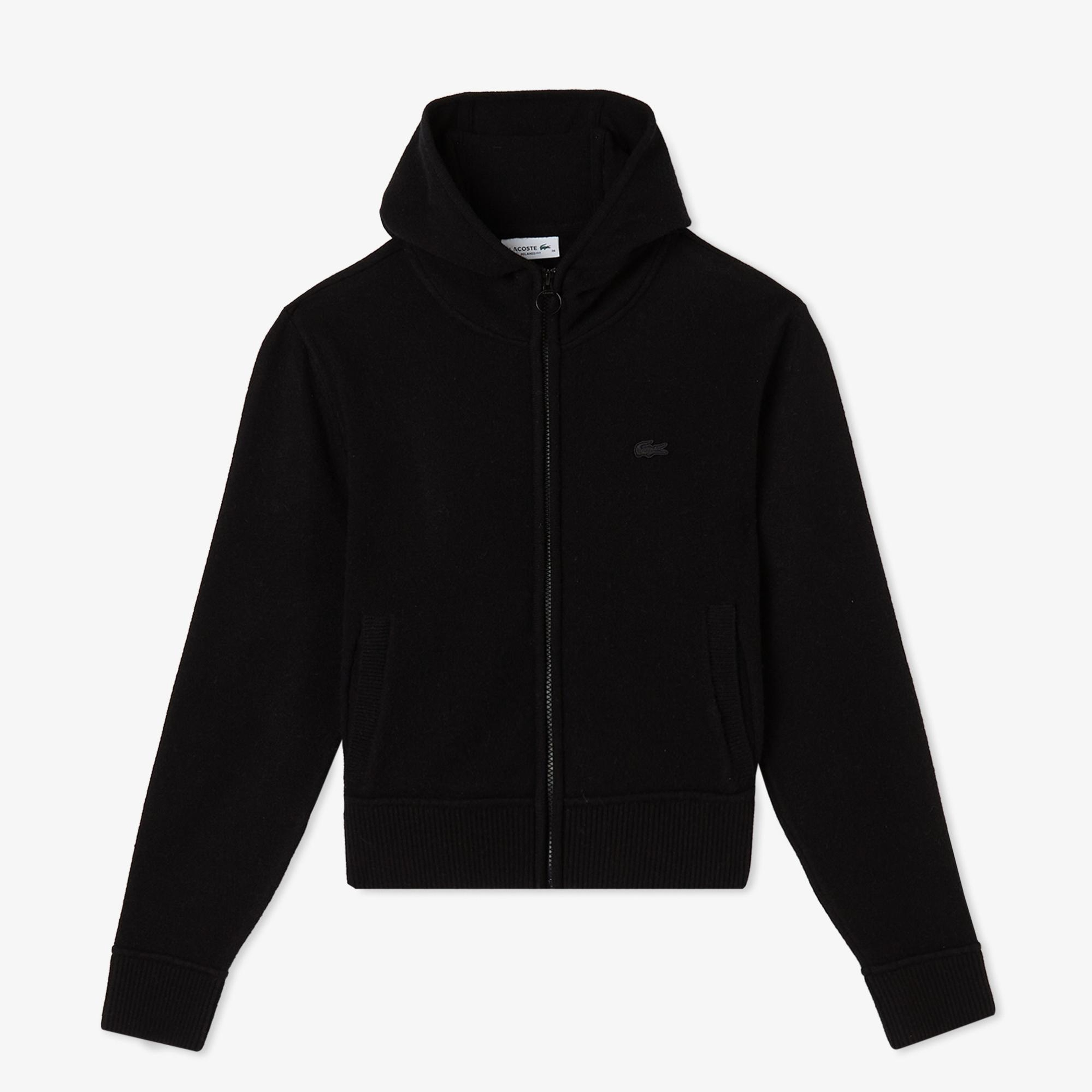 Lacoste Kadın Relaxed Fit Kapüşonlu Siyah Hırka