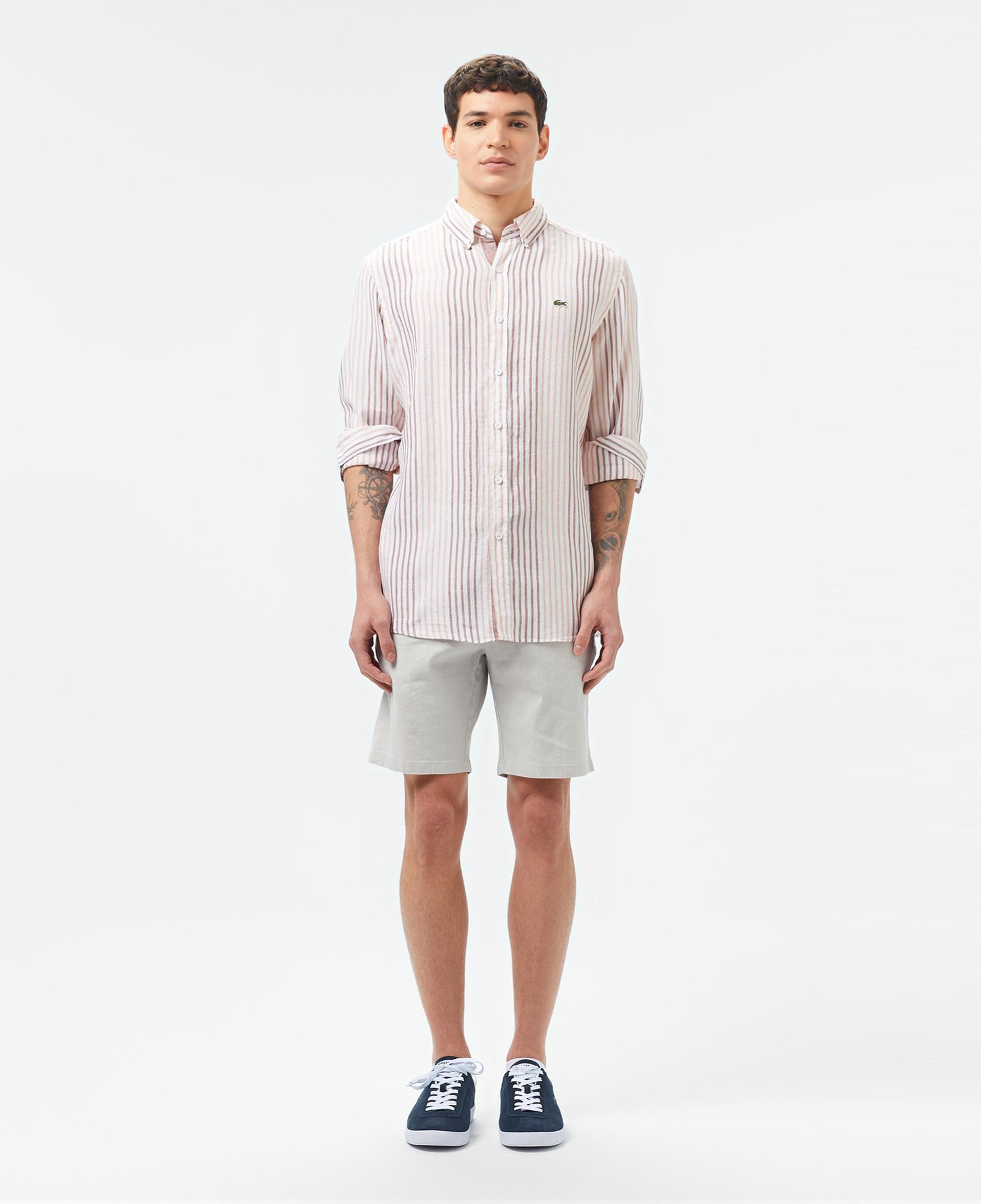 Lacoste Erkek Regular Fit Çizgili Keten Kahverengi Gömlek