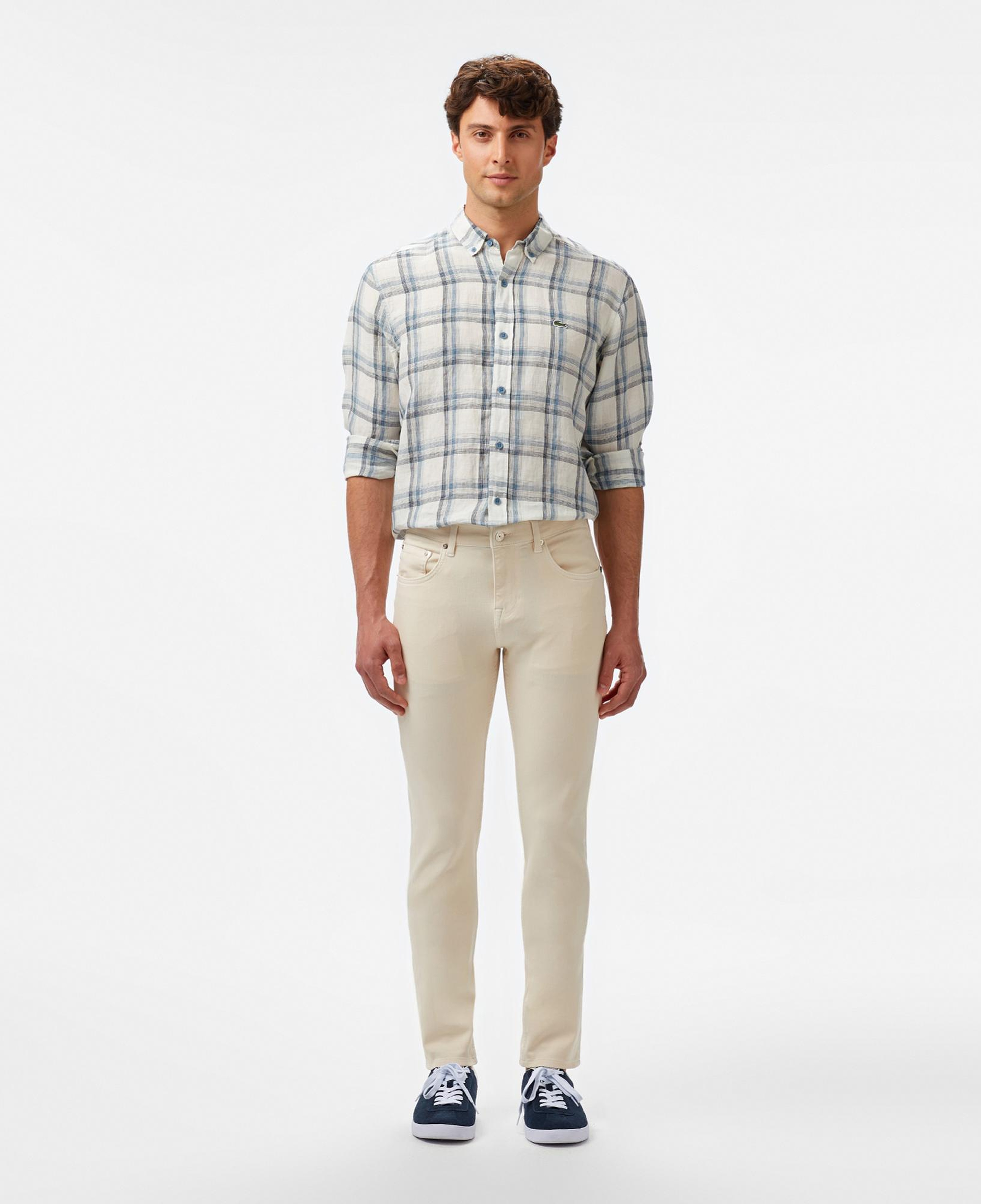 Lacoste Erkek Regular Fit Ekose Keten Koyu Mavi Gömlek
