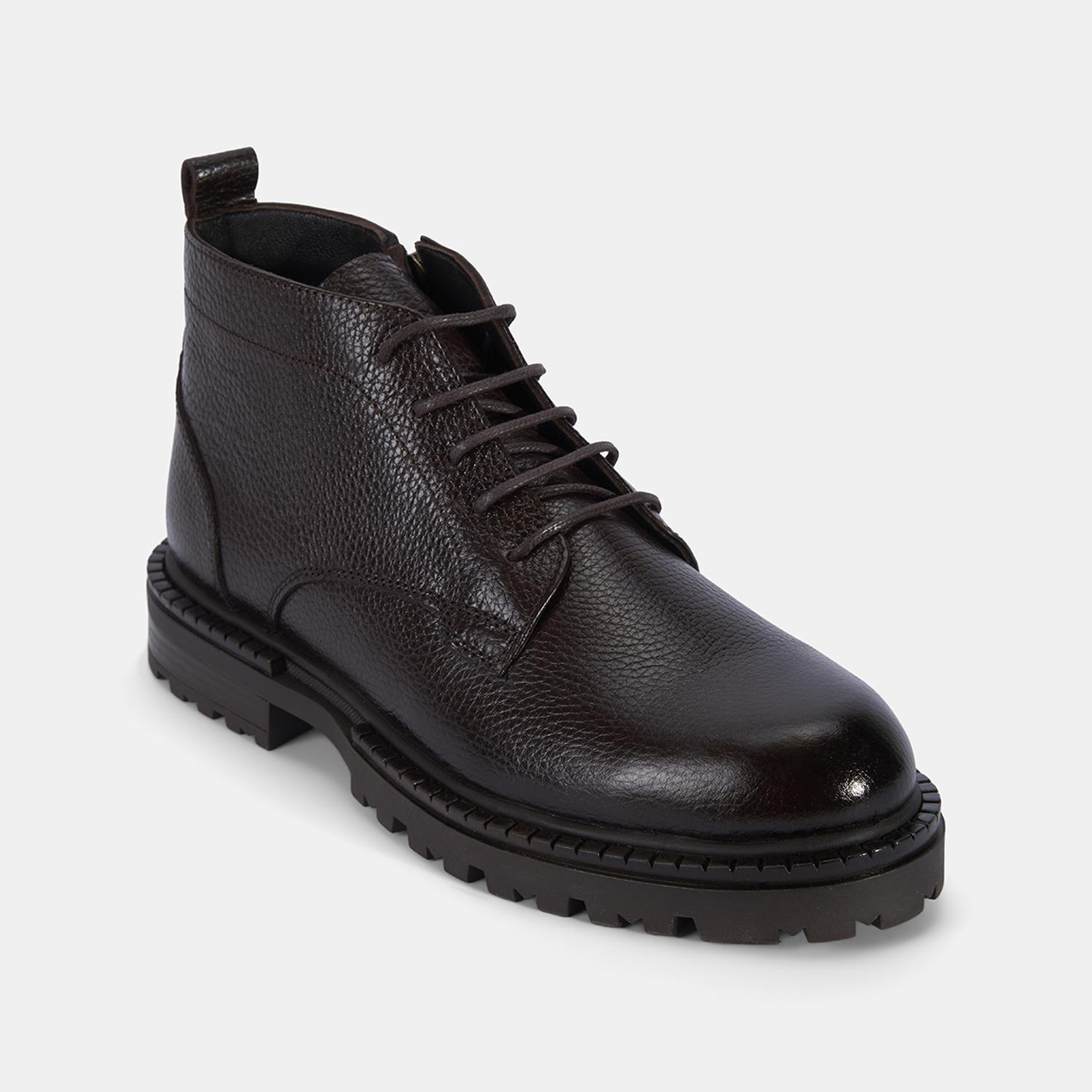 Erkek Kahve Bağcıklı Kalın Tabanlı Deri Postal Bot