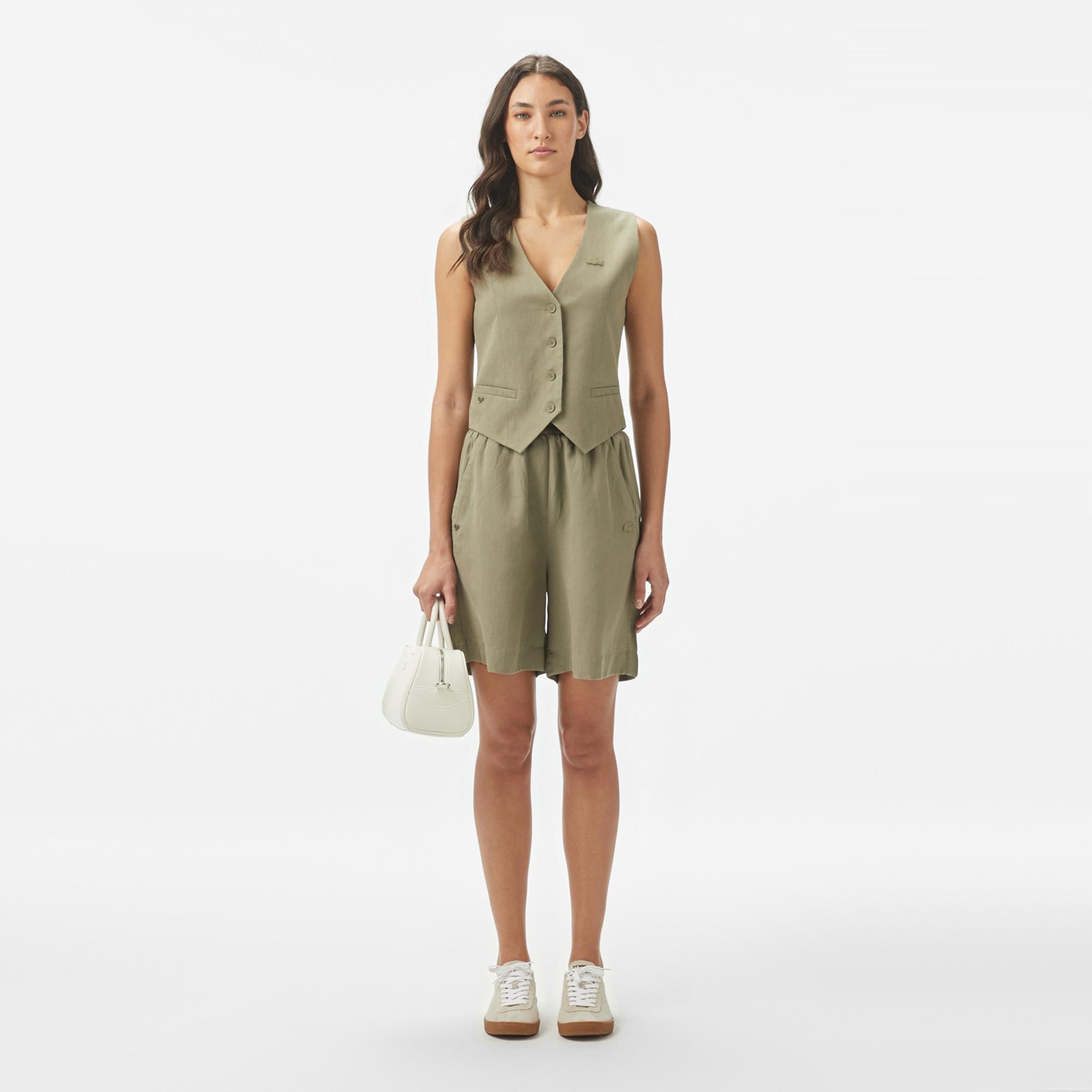 Lacoste Kadın Regular Fit Haki Bermuda Şort