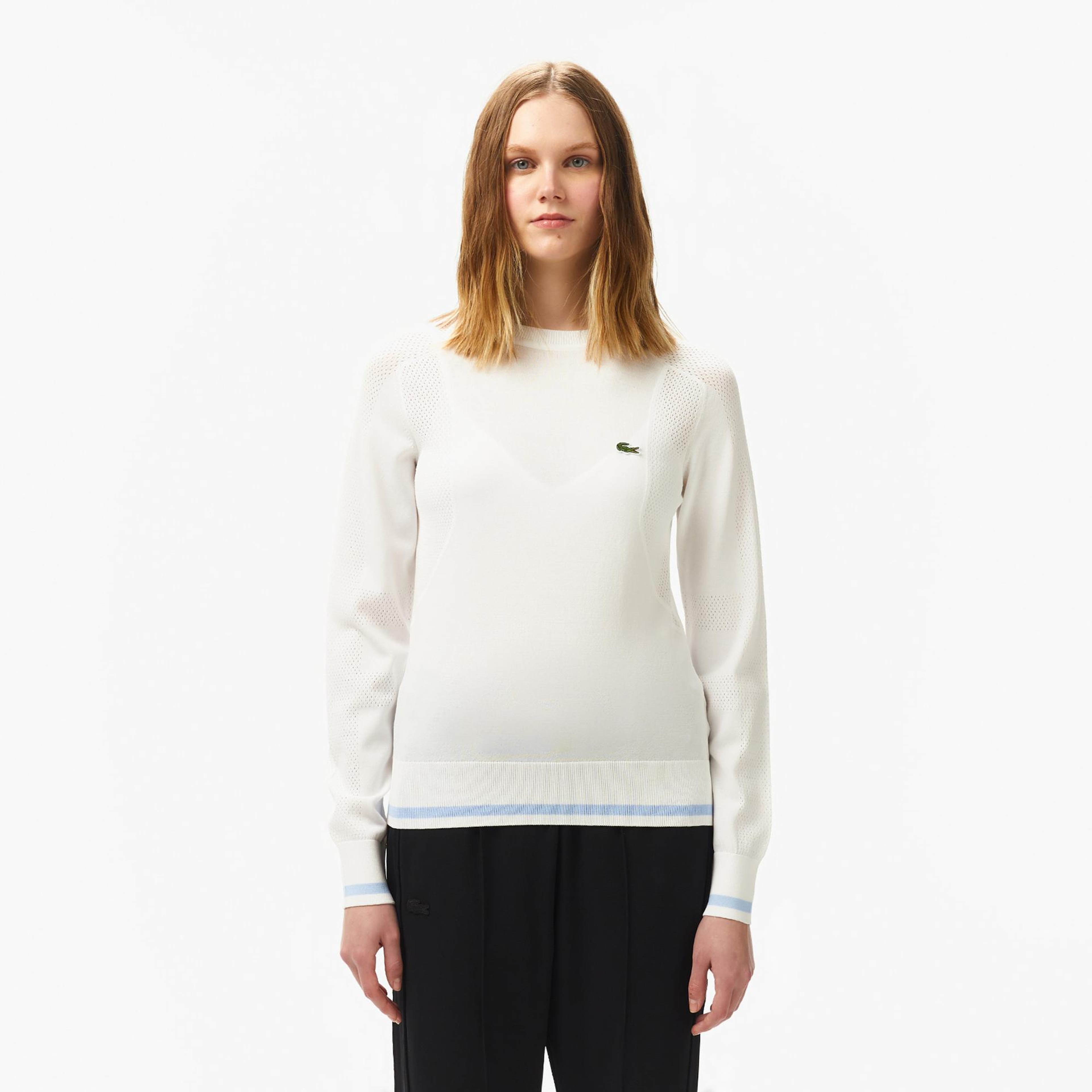 Lacoste Kadın Regular Fit Bisiklet Yaka Beyaz Triko