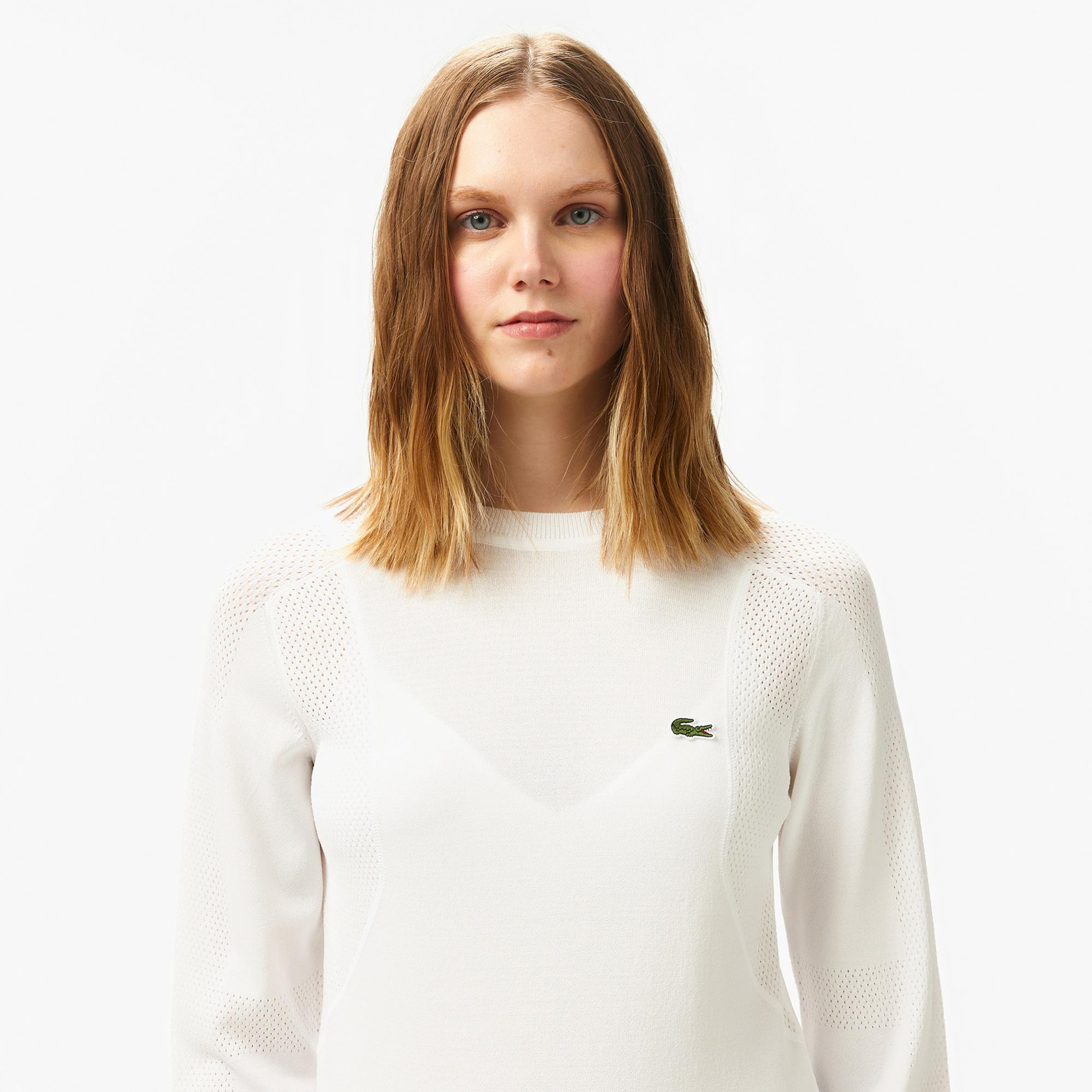 Lacoste Kadın Regular Fit Bisiklet Yaka Beyaz Triko