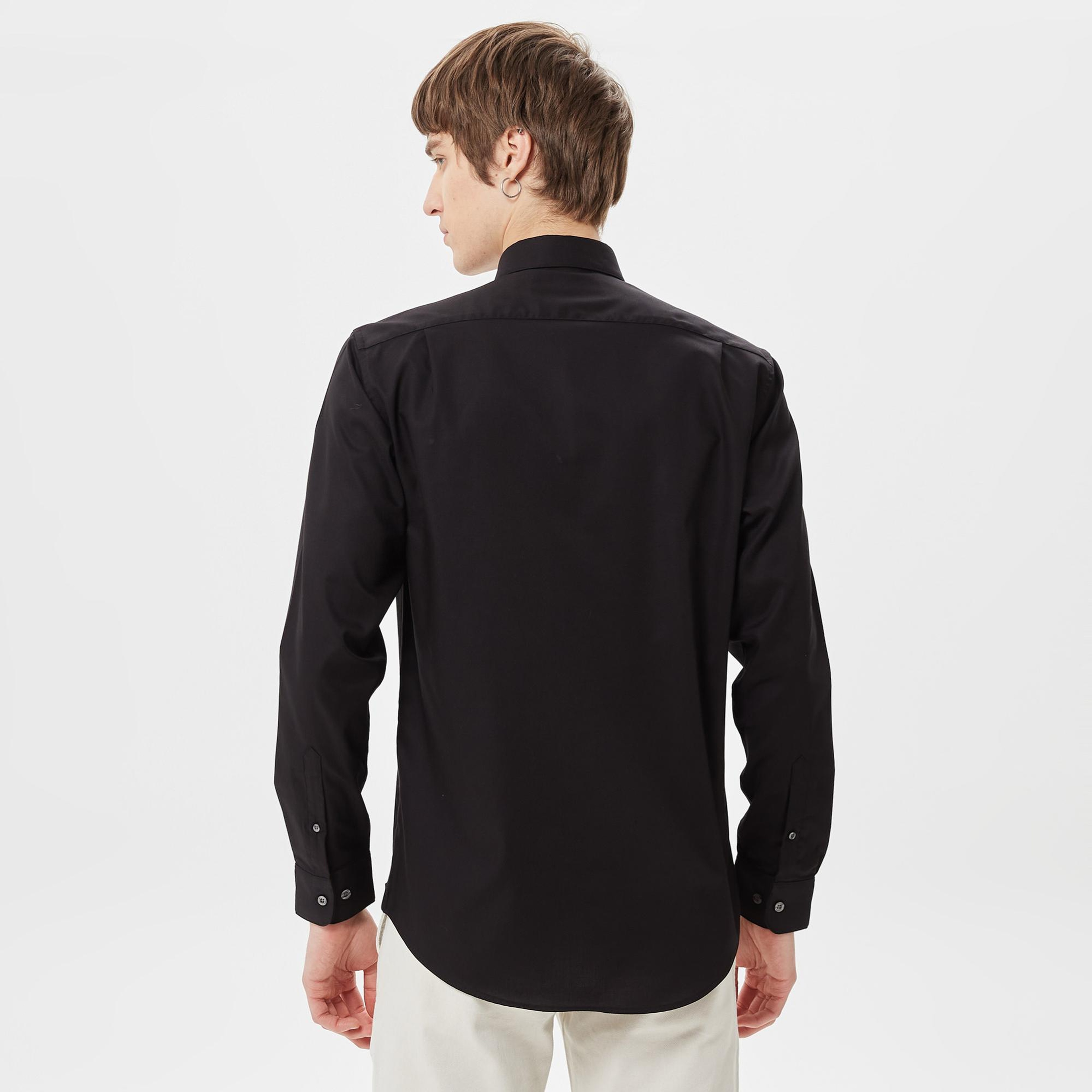 Erkek Regular Fit Düğmeli Yaka Siyah Gömlek