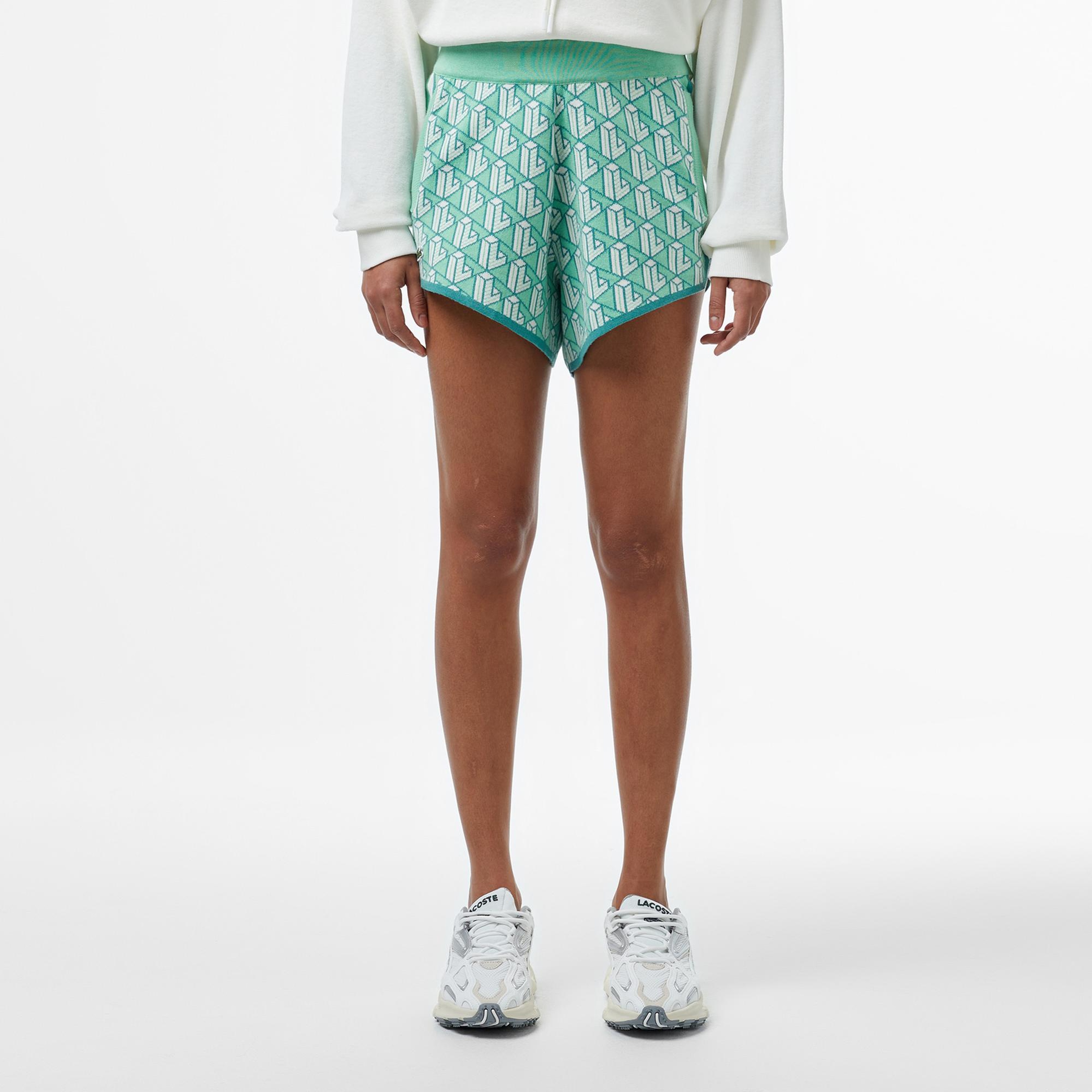 Lacoste Kadın Relaxed Fit Monogram Açık Yeşil Şort