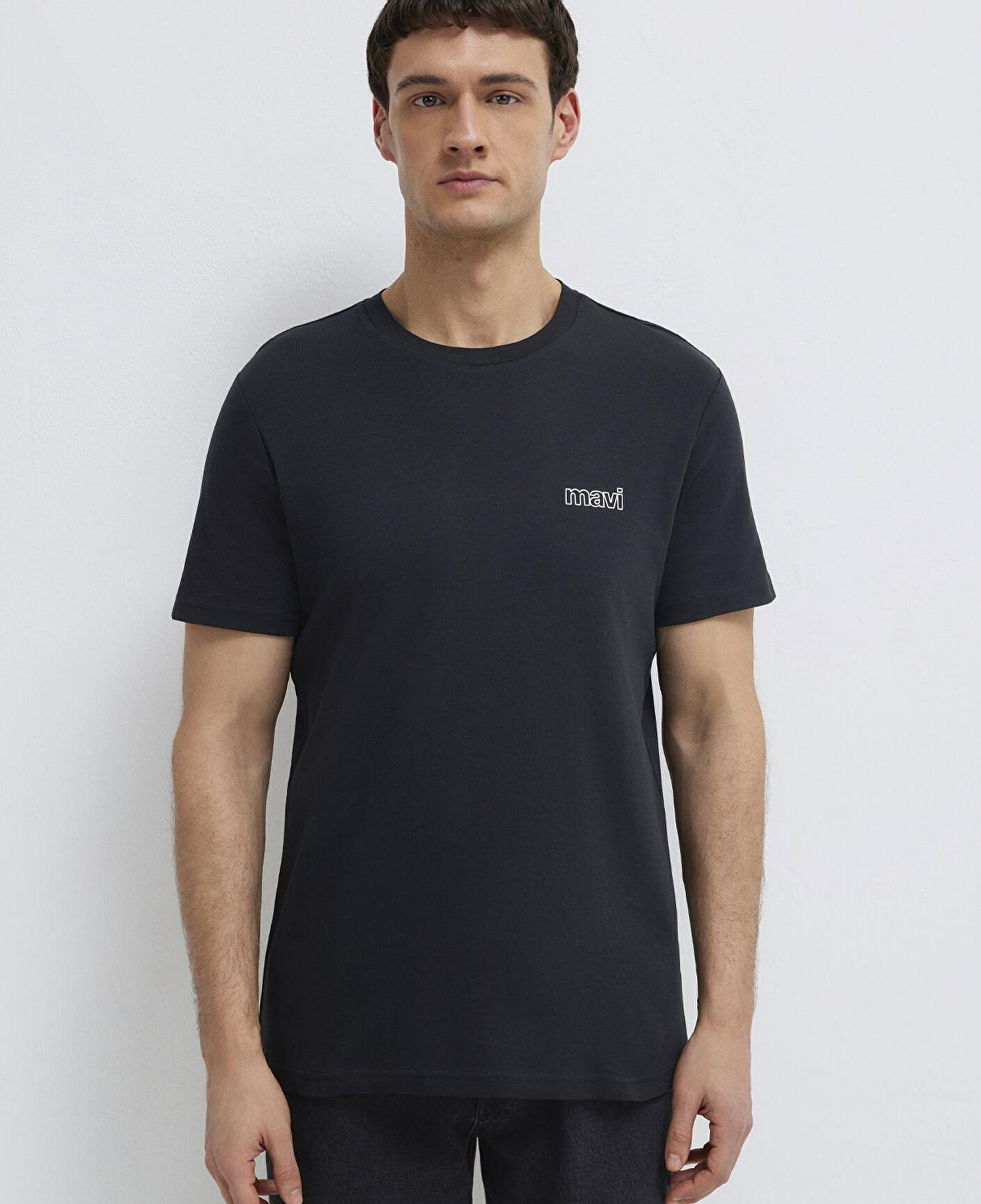 Mavi Mavi Logo Baskılı Siyah İnterlok Tişört Slim Fit / Dar Kesim 0610360-900