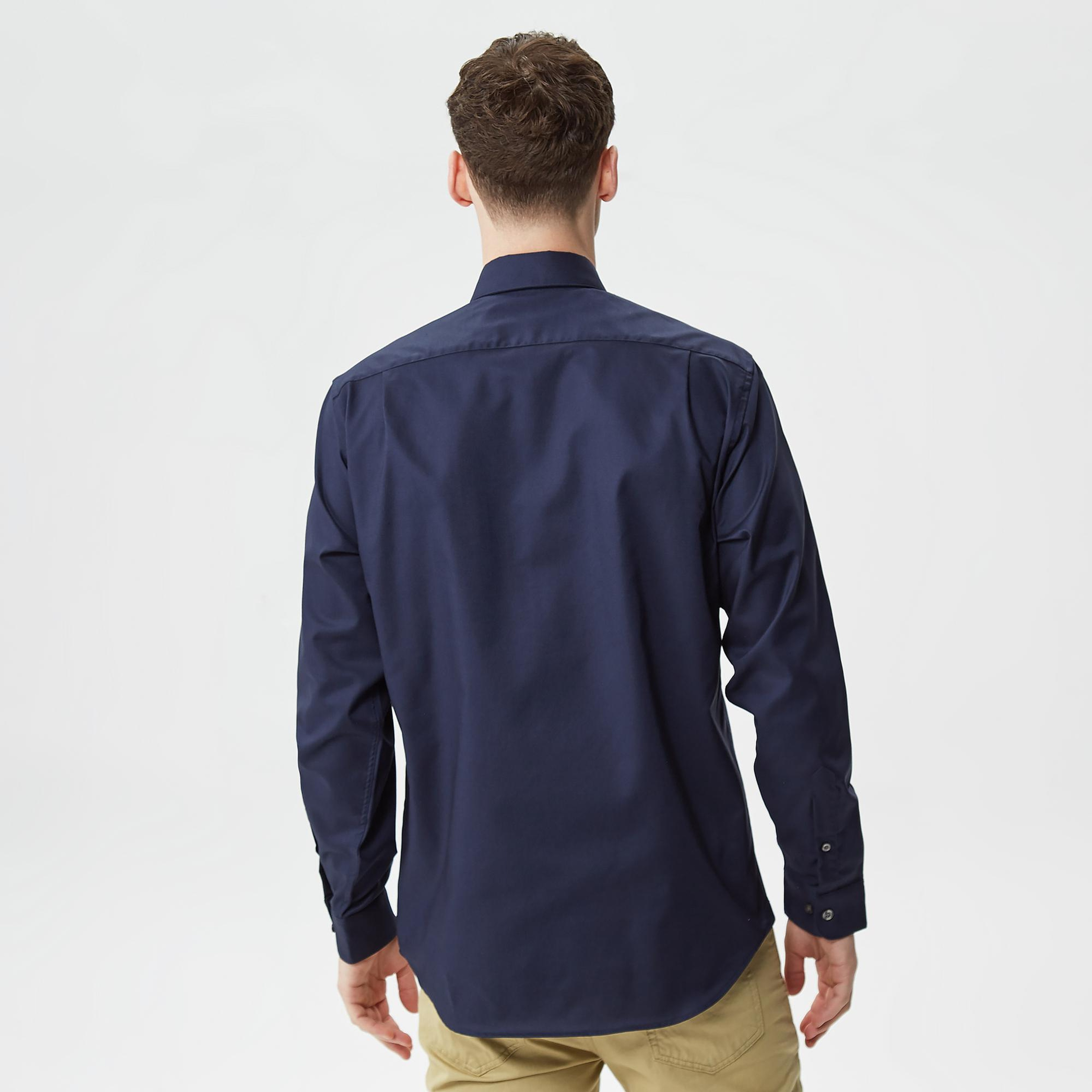 Erkek Regular Fit Düğmeli Yaka Lacivert Gömlek
