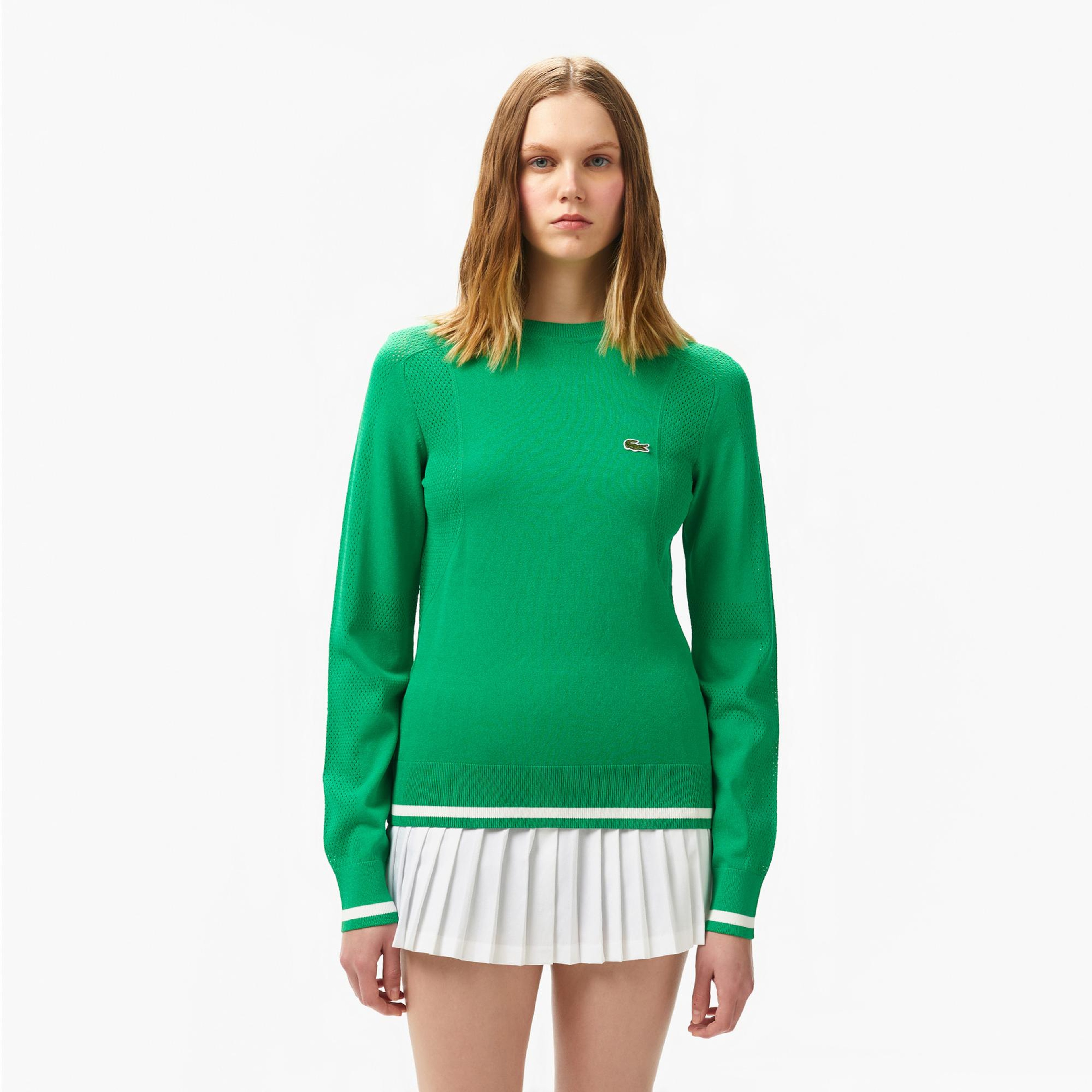Lacoste Kadın Regular Fit Bisiklet Yaka Yeşil Triko