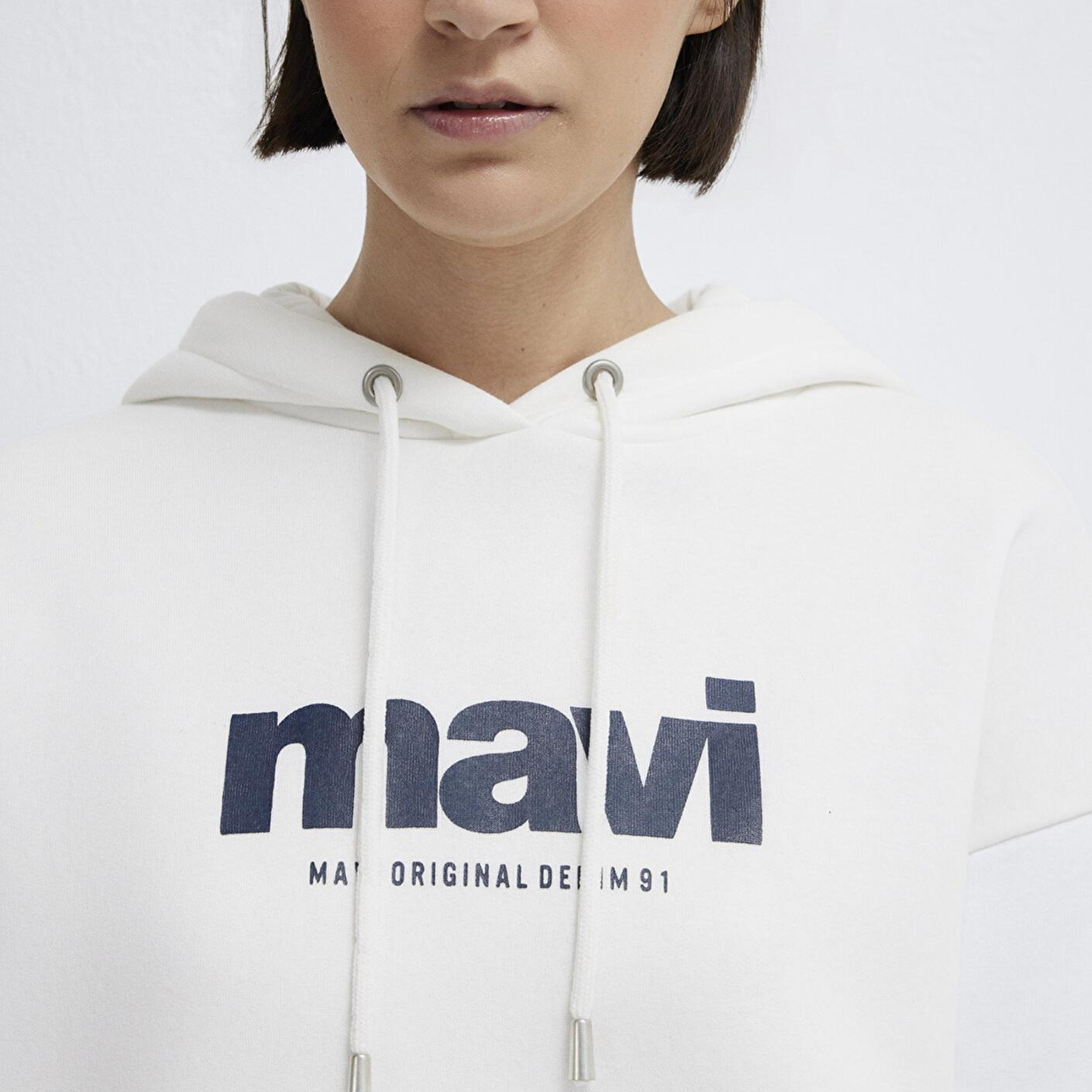 Mavi Mavi Logo Baskılı Kapüşonlu Ekru Sweatshirt 168334-81964