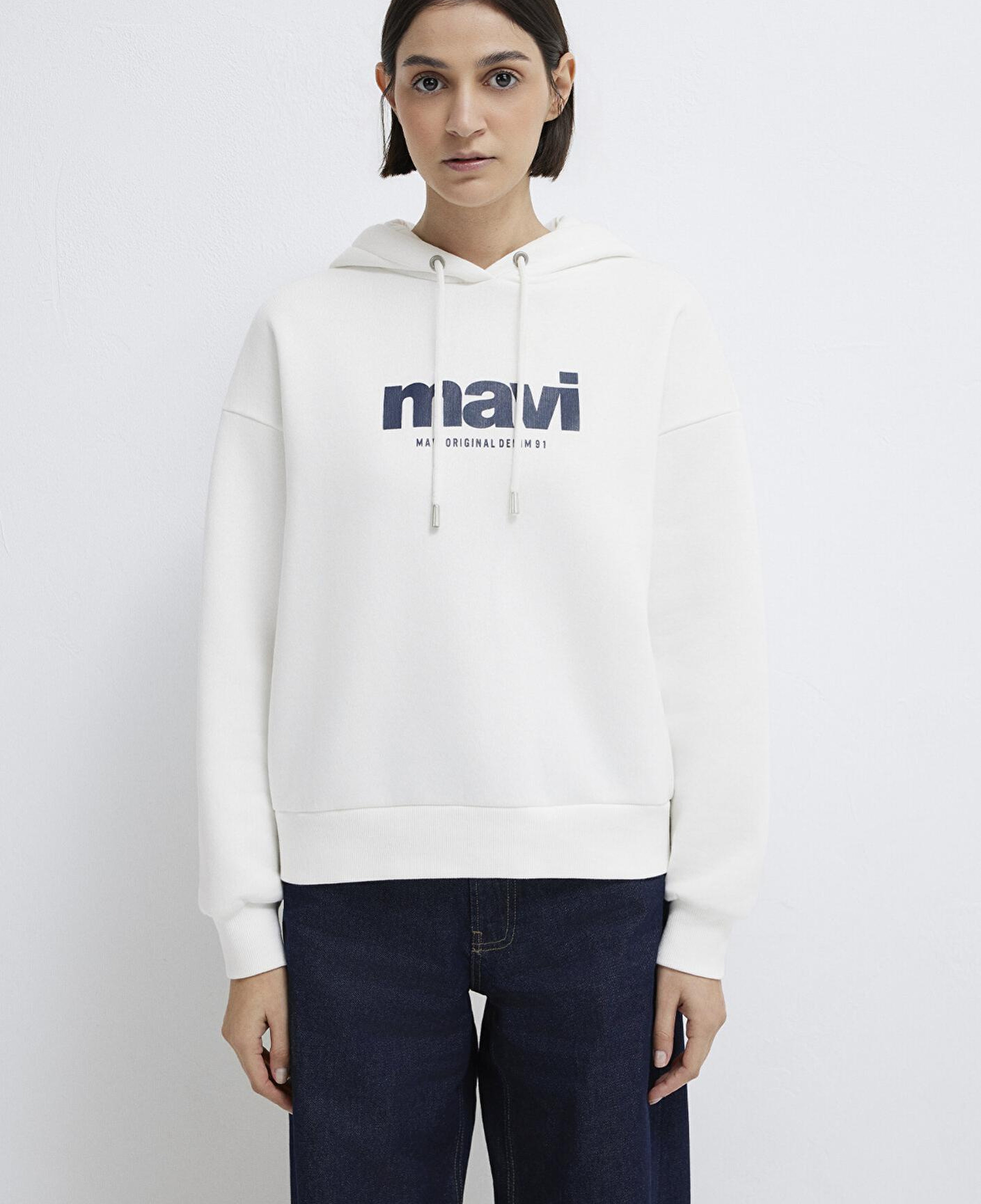 Mavi Mavi Logo Baskılı Kapüşonlu Ekru Sweatshirt 168334-81964