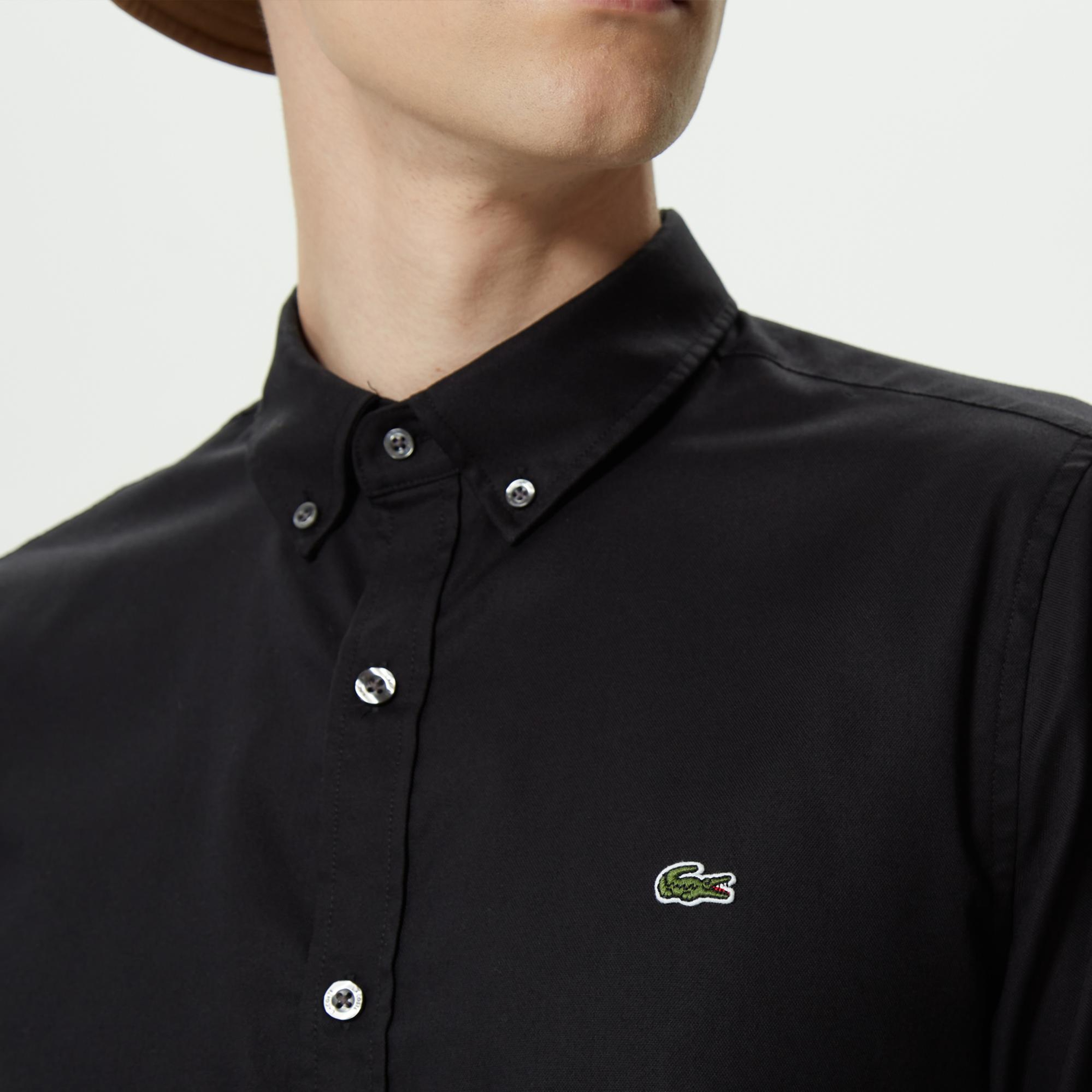 Lacoste Erkek Slim Fit Düğmeli Yaka Siyah Gömlek