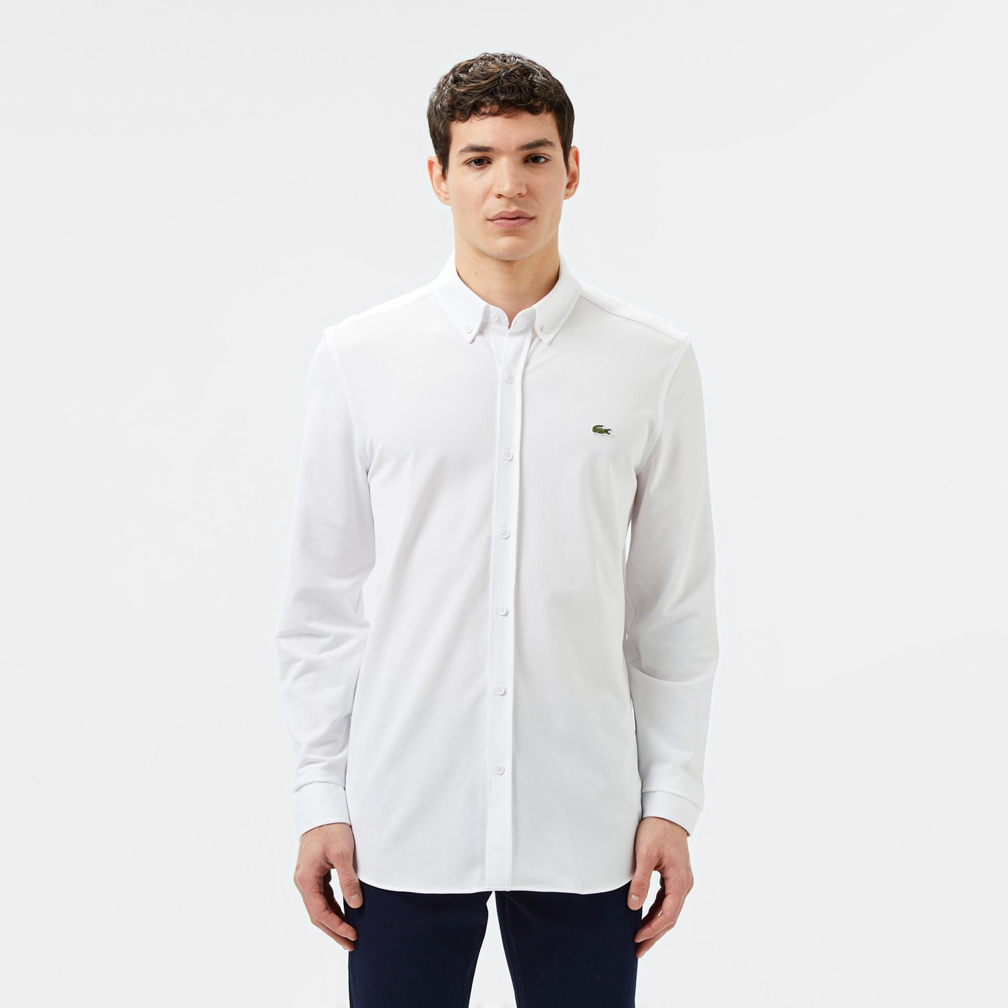 Lacoste Erkek Slim Fit Düğmeli Yaka Beyaz Gömlek