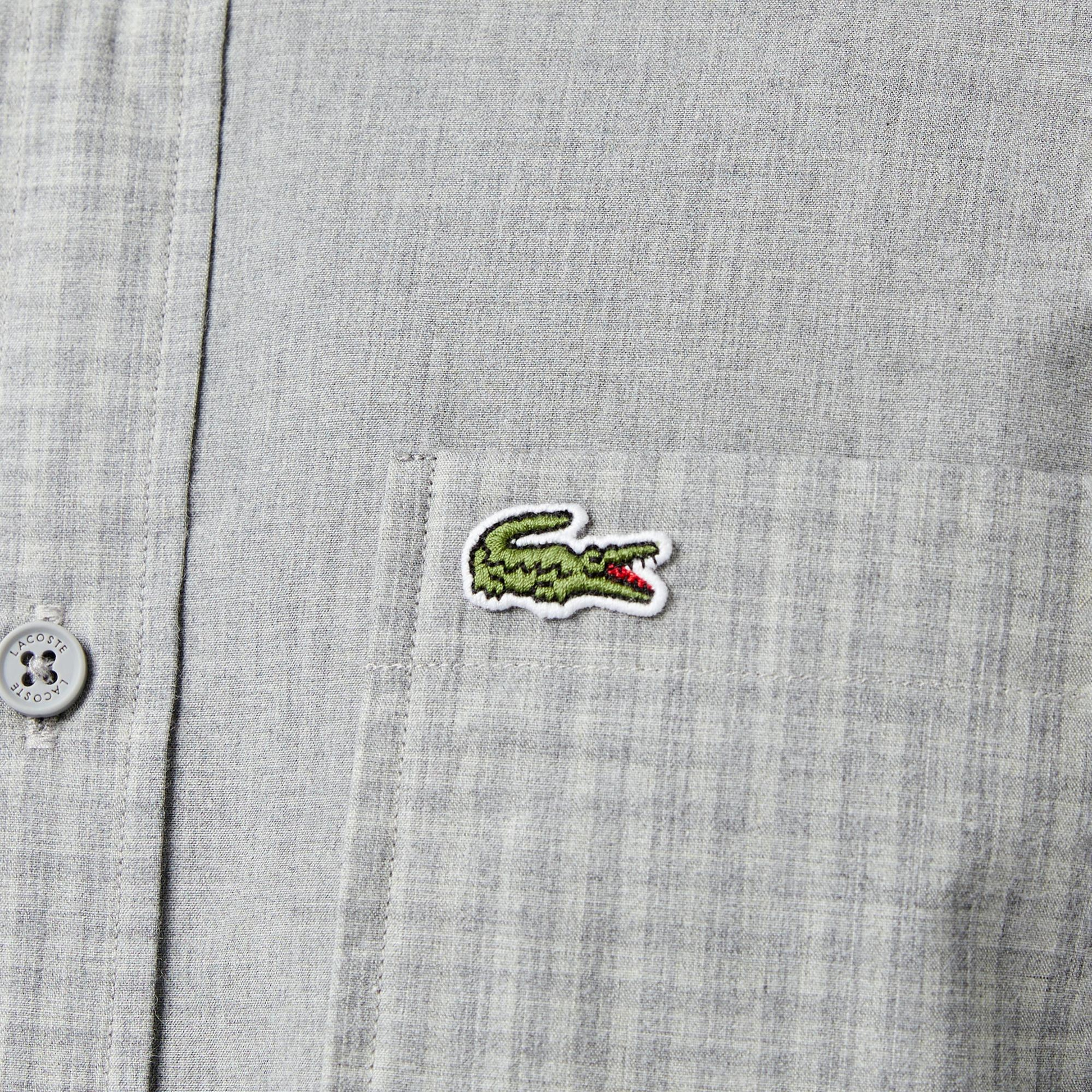 Lacoste Erkek Relaxed Fit Düğmeli Yaka Ekose Gri Gömlek