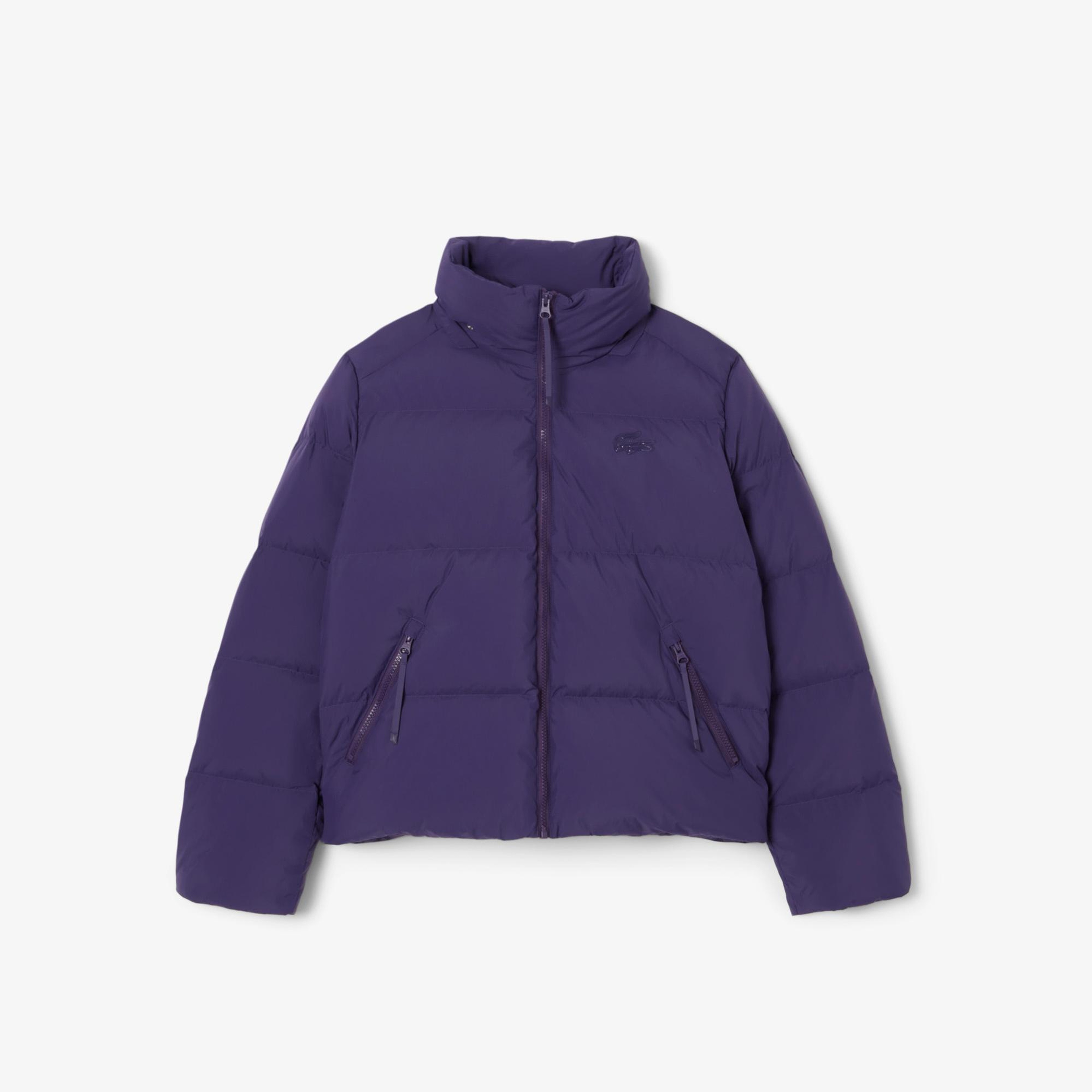 Lacoste Kadın Relaxed Fit Kapüşonlu Mor Şişme Mont