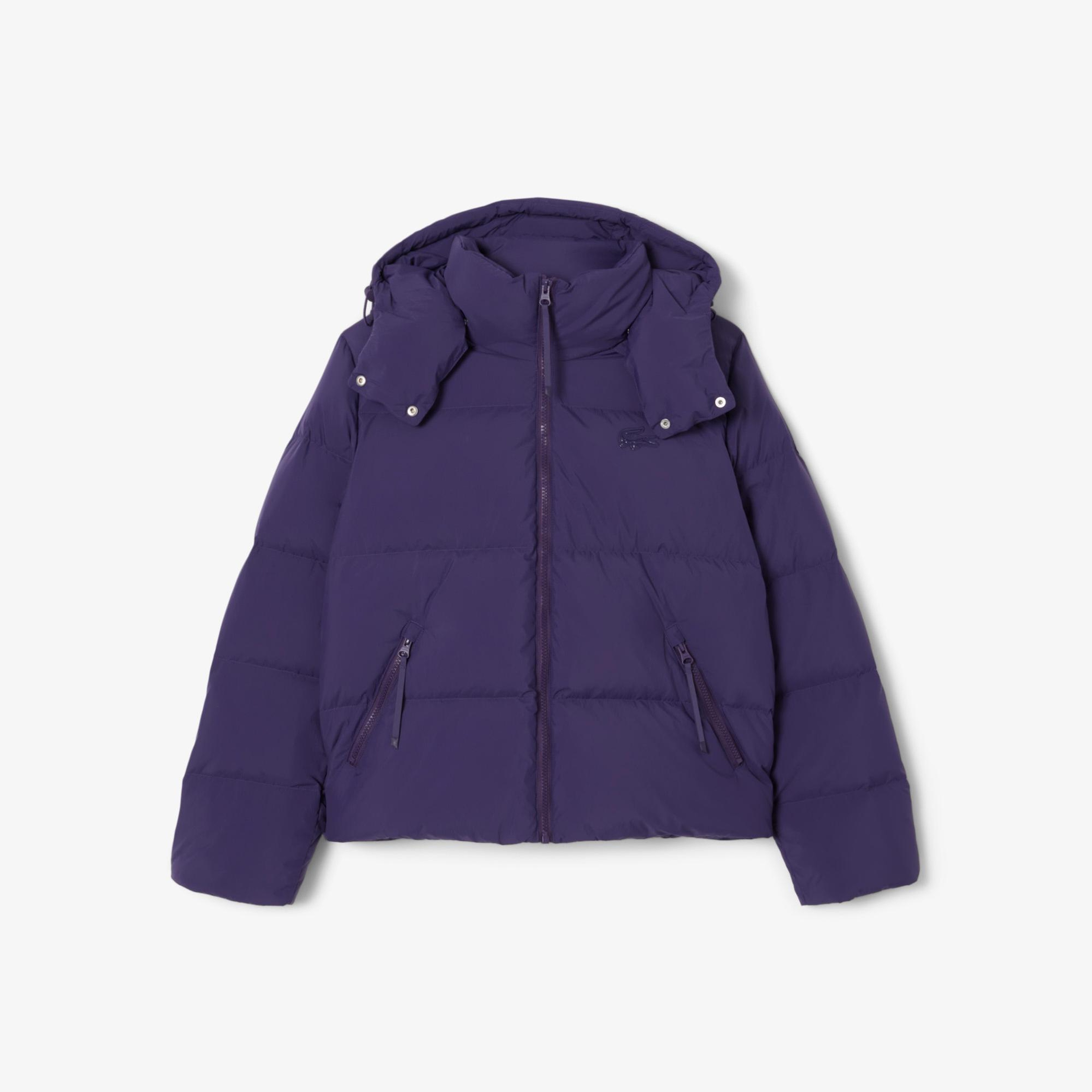 Lacoste Kadın Relaxed Fit Kapüşonlu Mor Şişme Mont