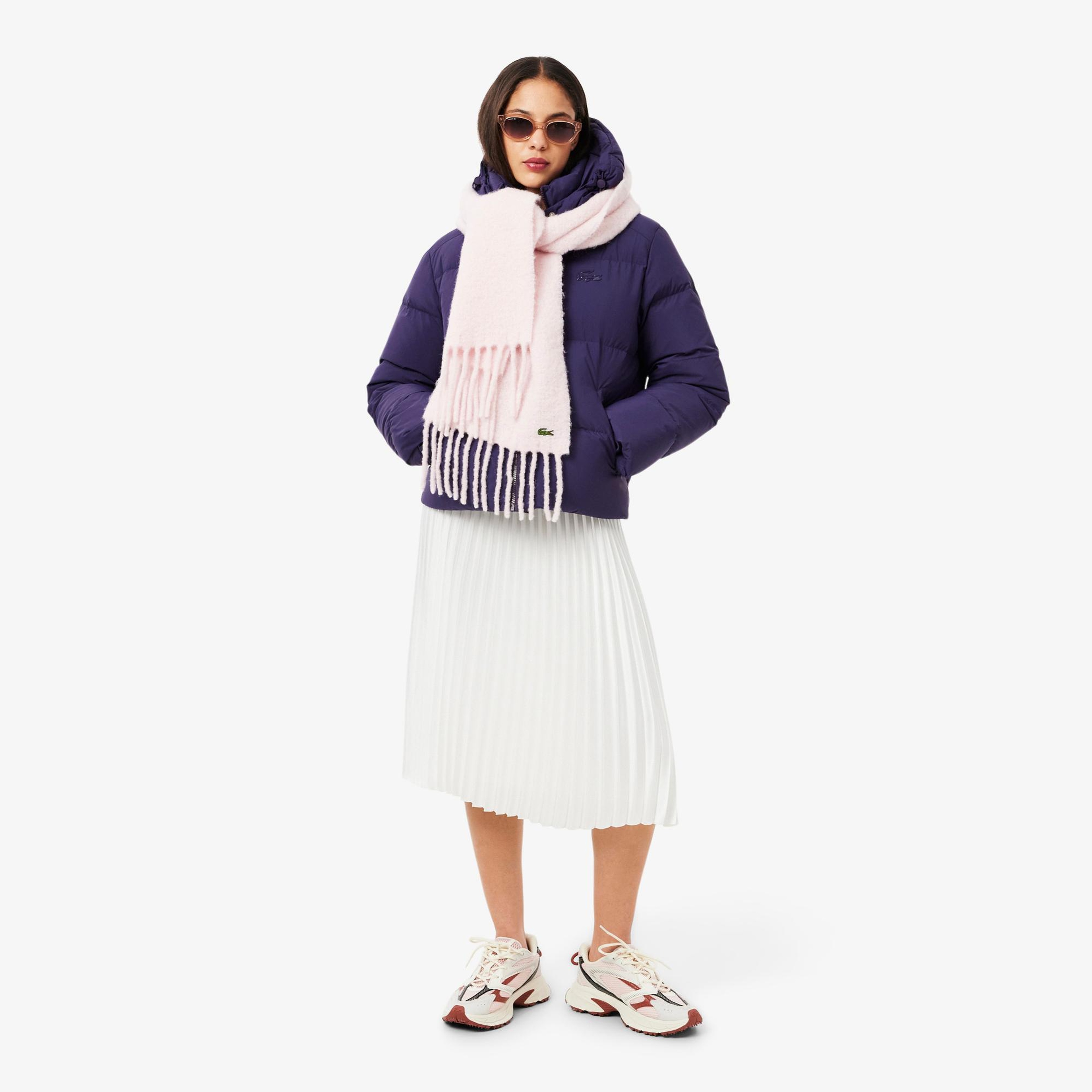 Lacoste Kadın Relaxed Fit Kapüşonlu Mor Şişme Mont