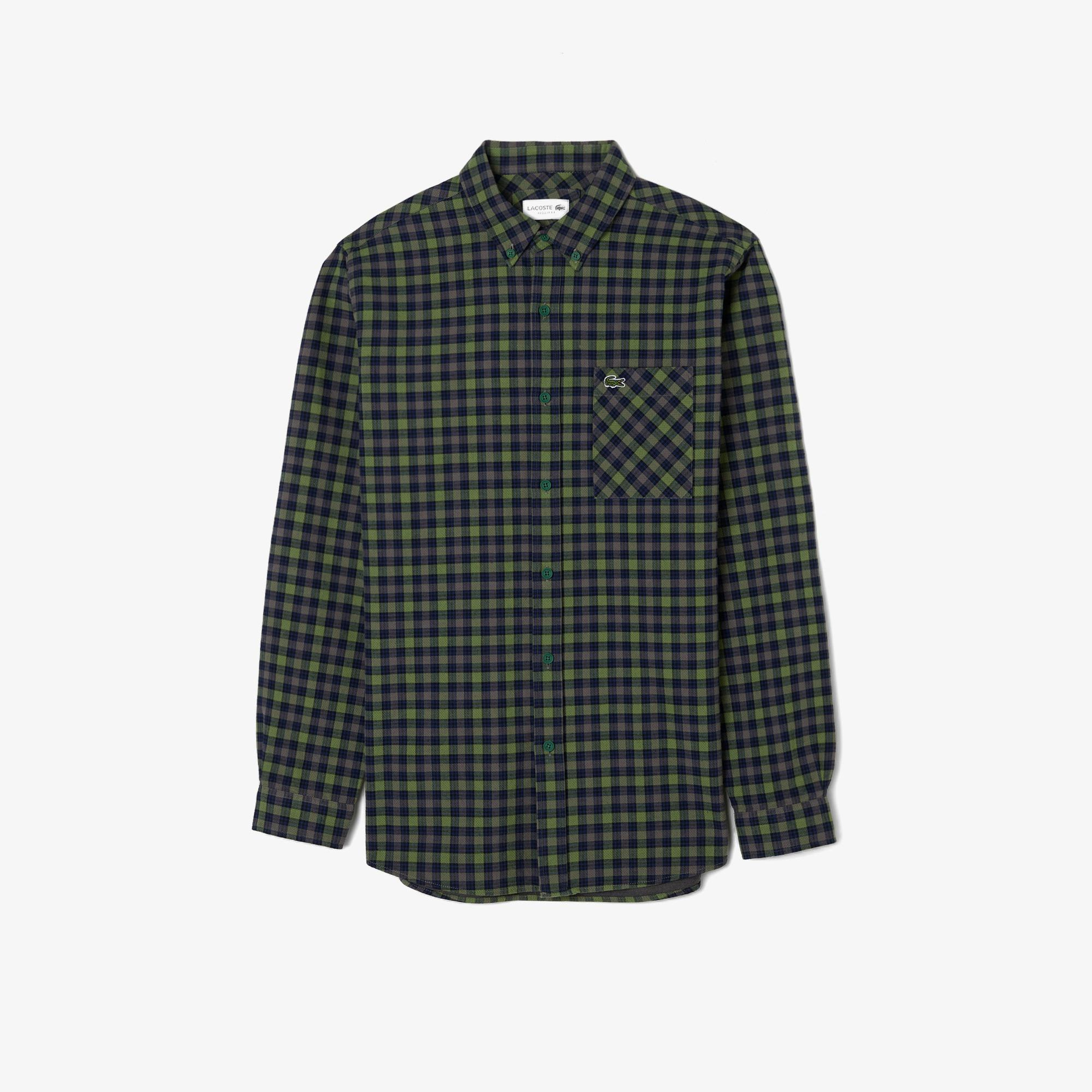 Erkek Regular Fit Ekose Koyu Yeşil Gömlek