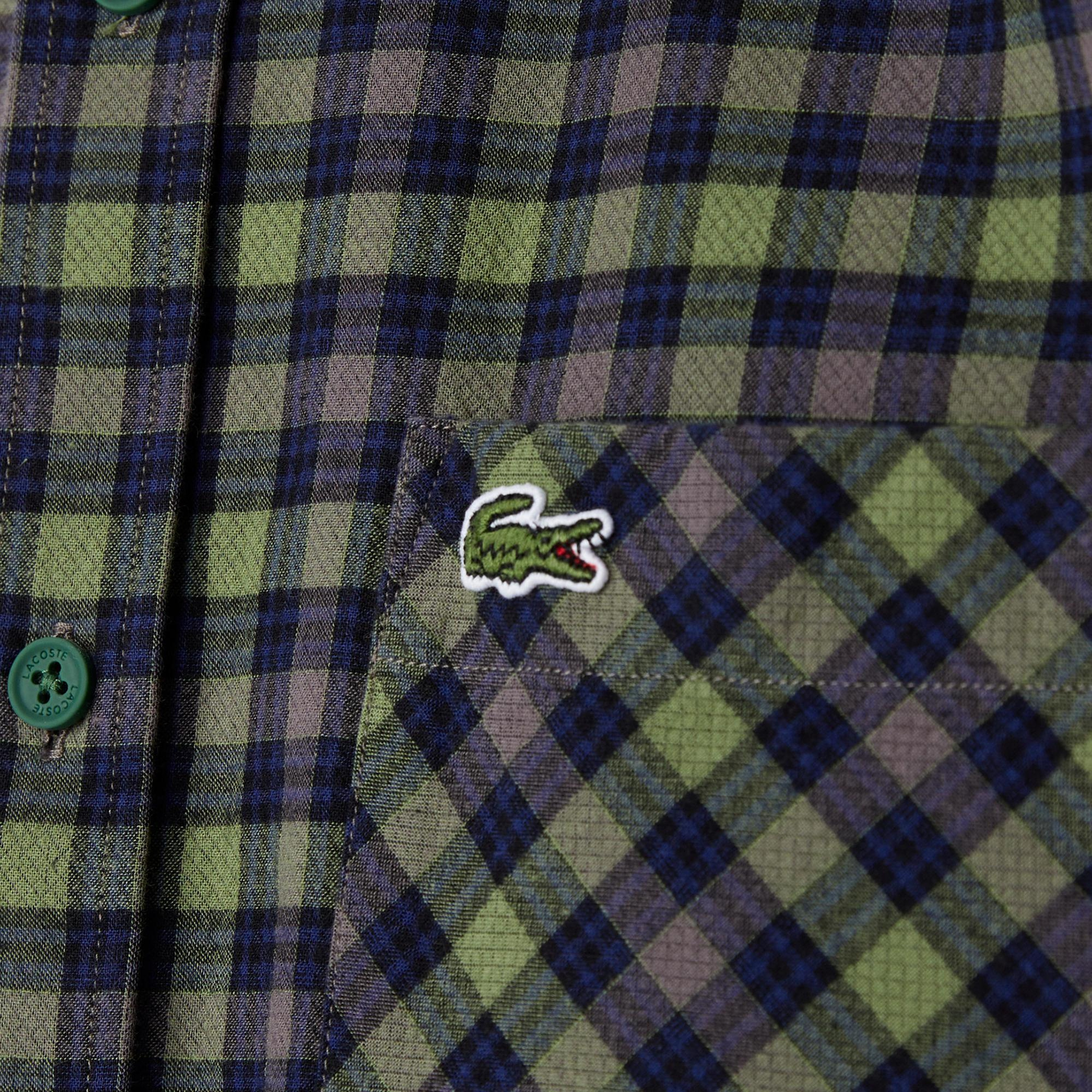 Erkek Regular Fit Ekose Koyu Yeşil Gömlek