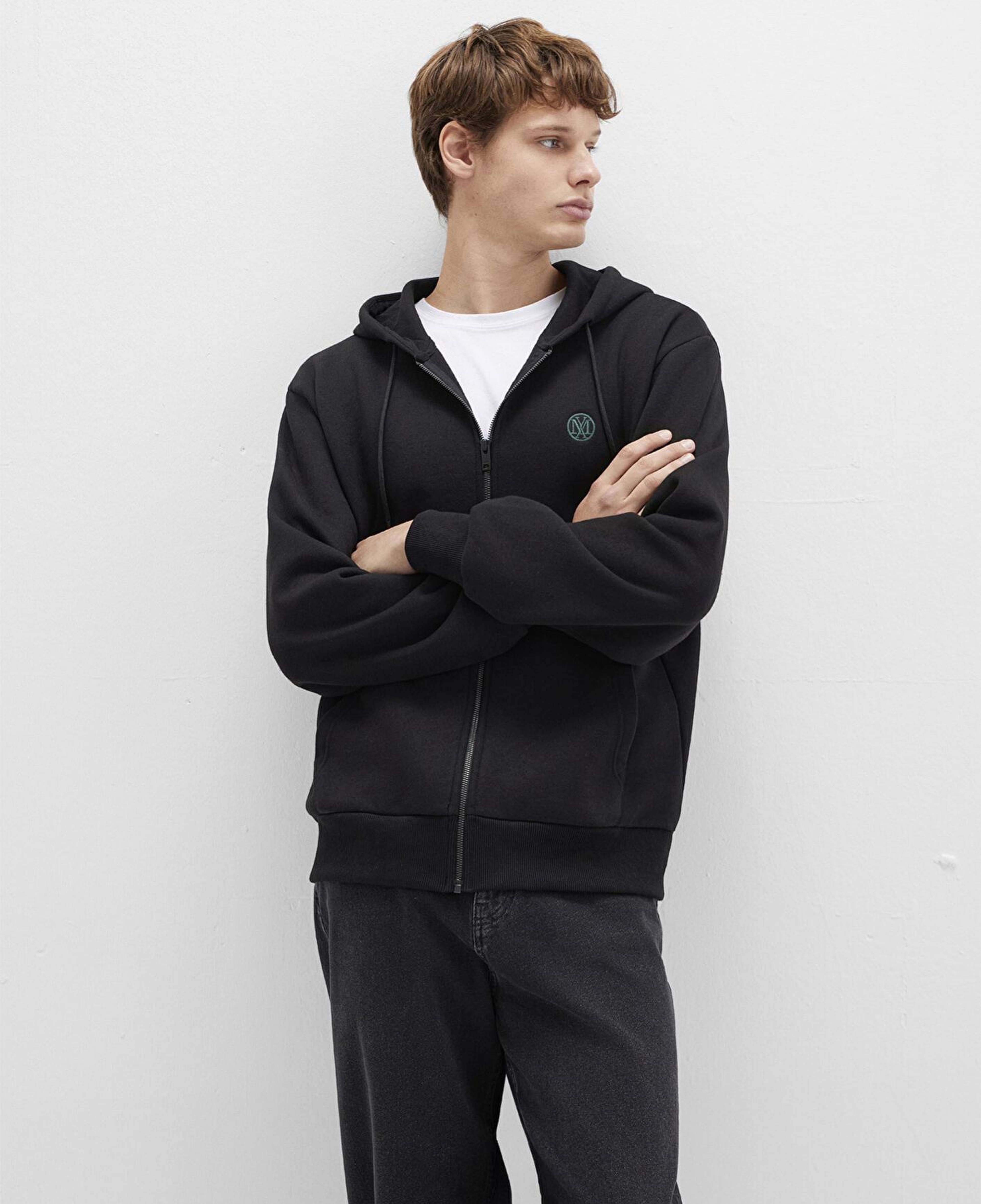 Mavi Mühür Logo Nakışlı Kapüşonlu Fermuarlı Siyah Sweatshirt 066979-900