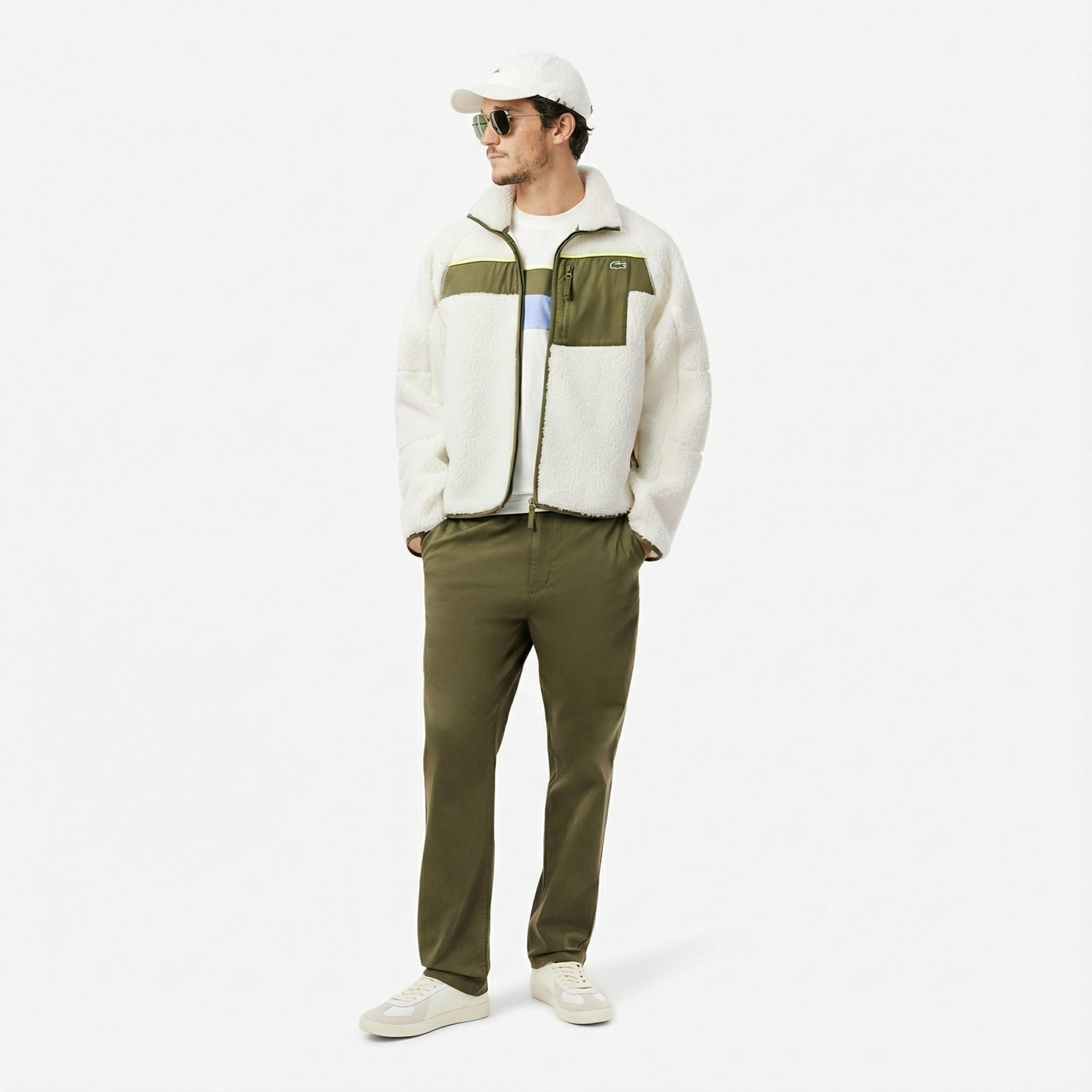 Lacoste Erkek Regular Fit Fermuarlı Renk Bloklu Beyaz Mont