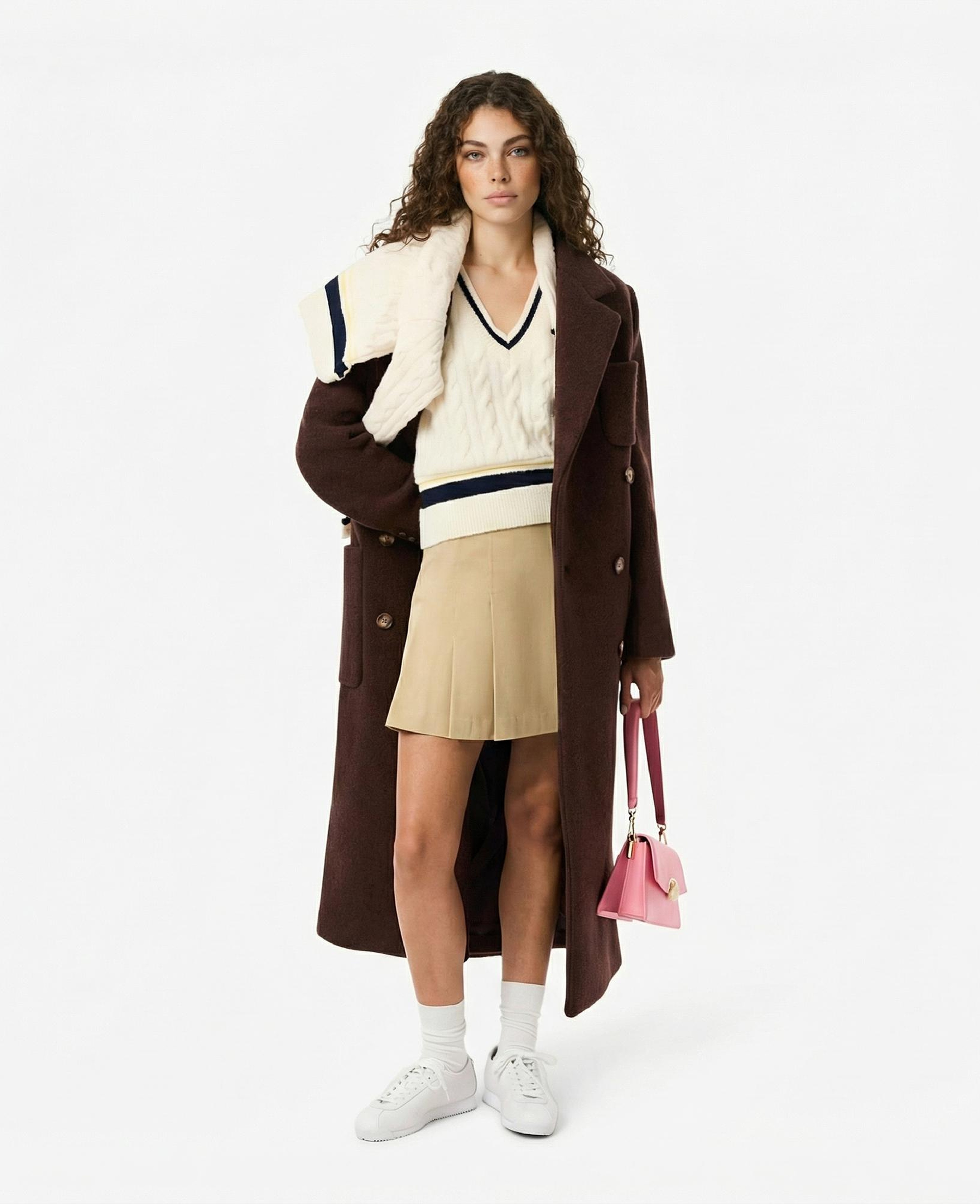 Lacoste Kadın Relaxed Fit Yün Kahverengi Kaban