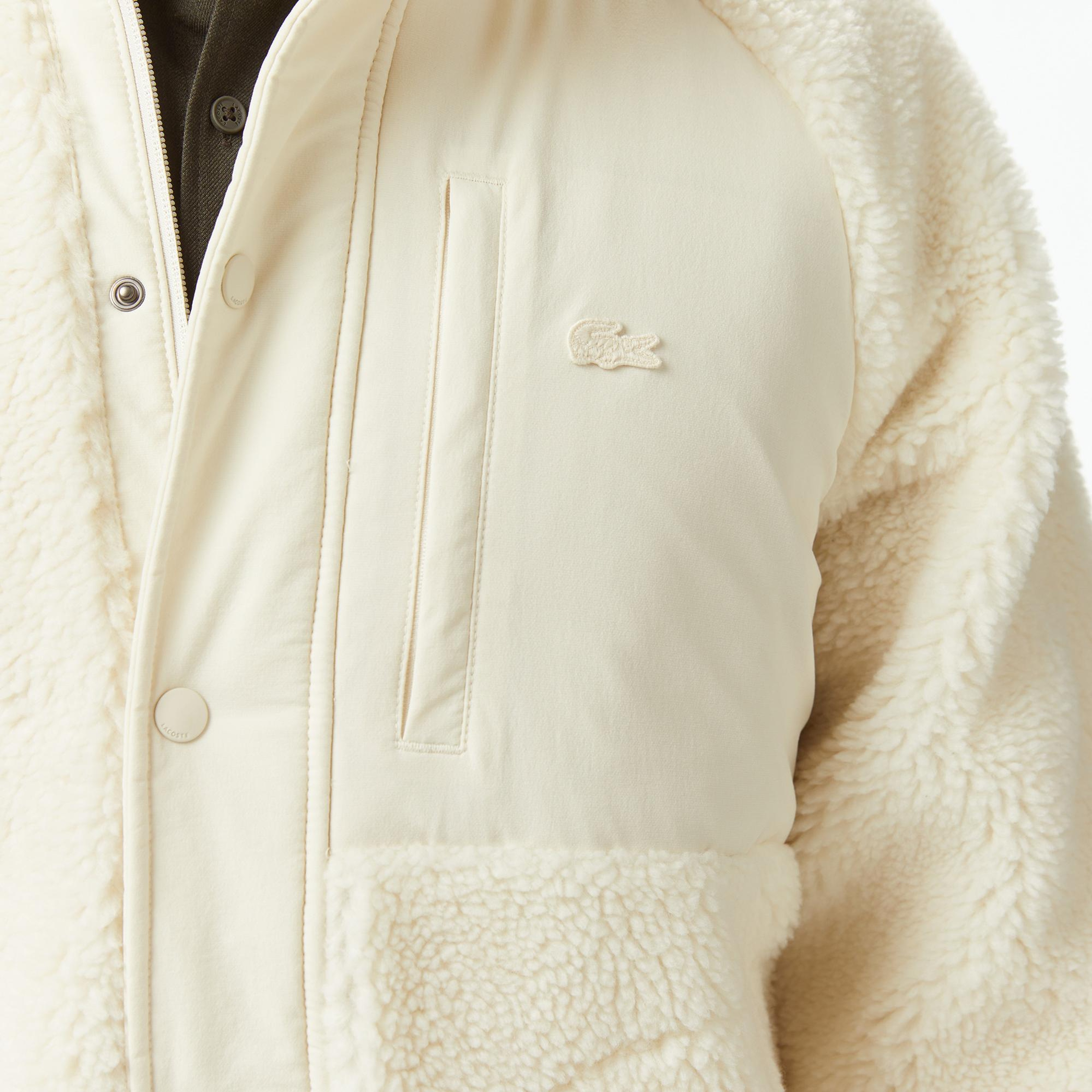 Lacoste Erkek Dik Yaka Renk Bloklu Beyaz Ceket