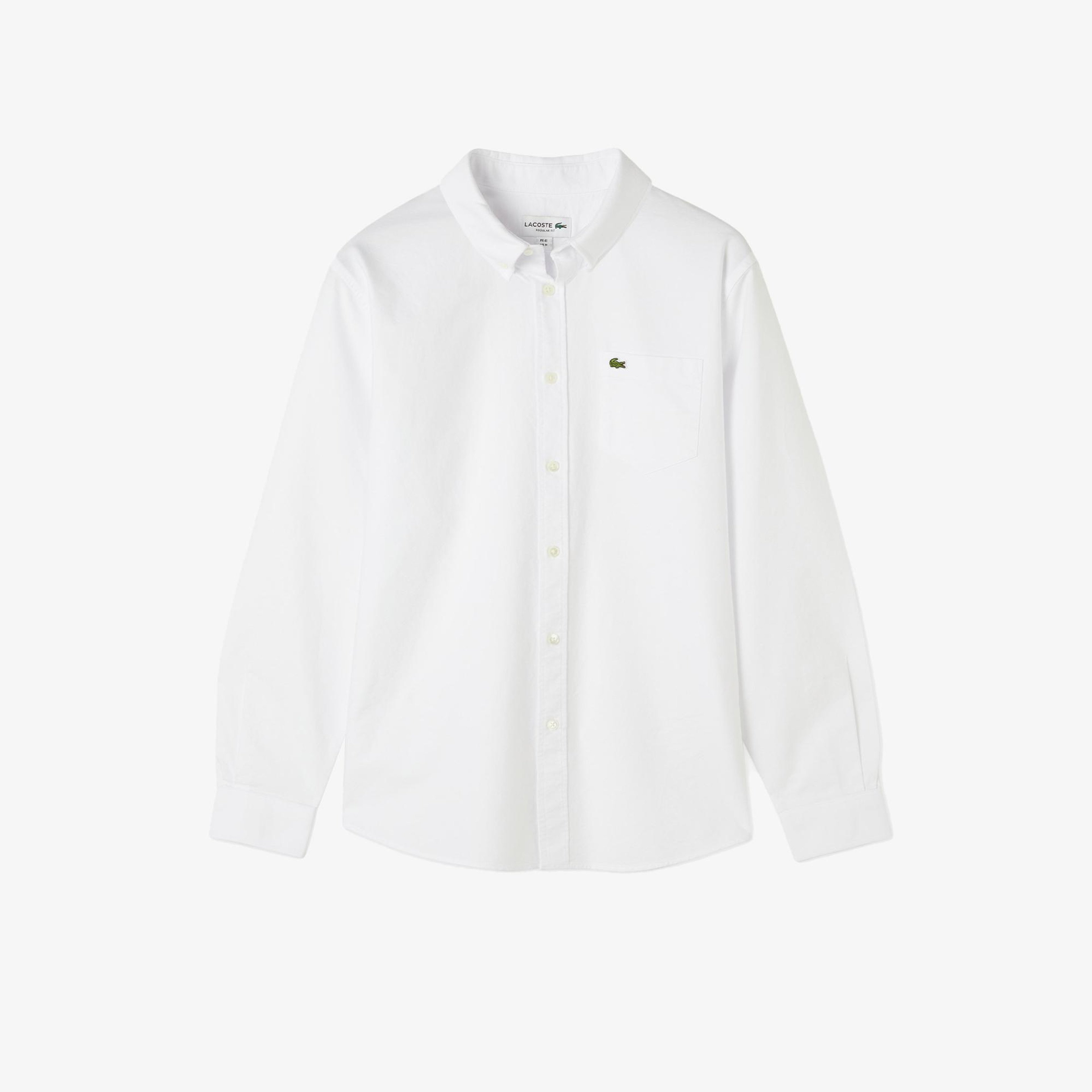 Erkek Regular Fit Düğmeli Yaka Organik Pamuk Beyaz Gömlek