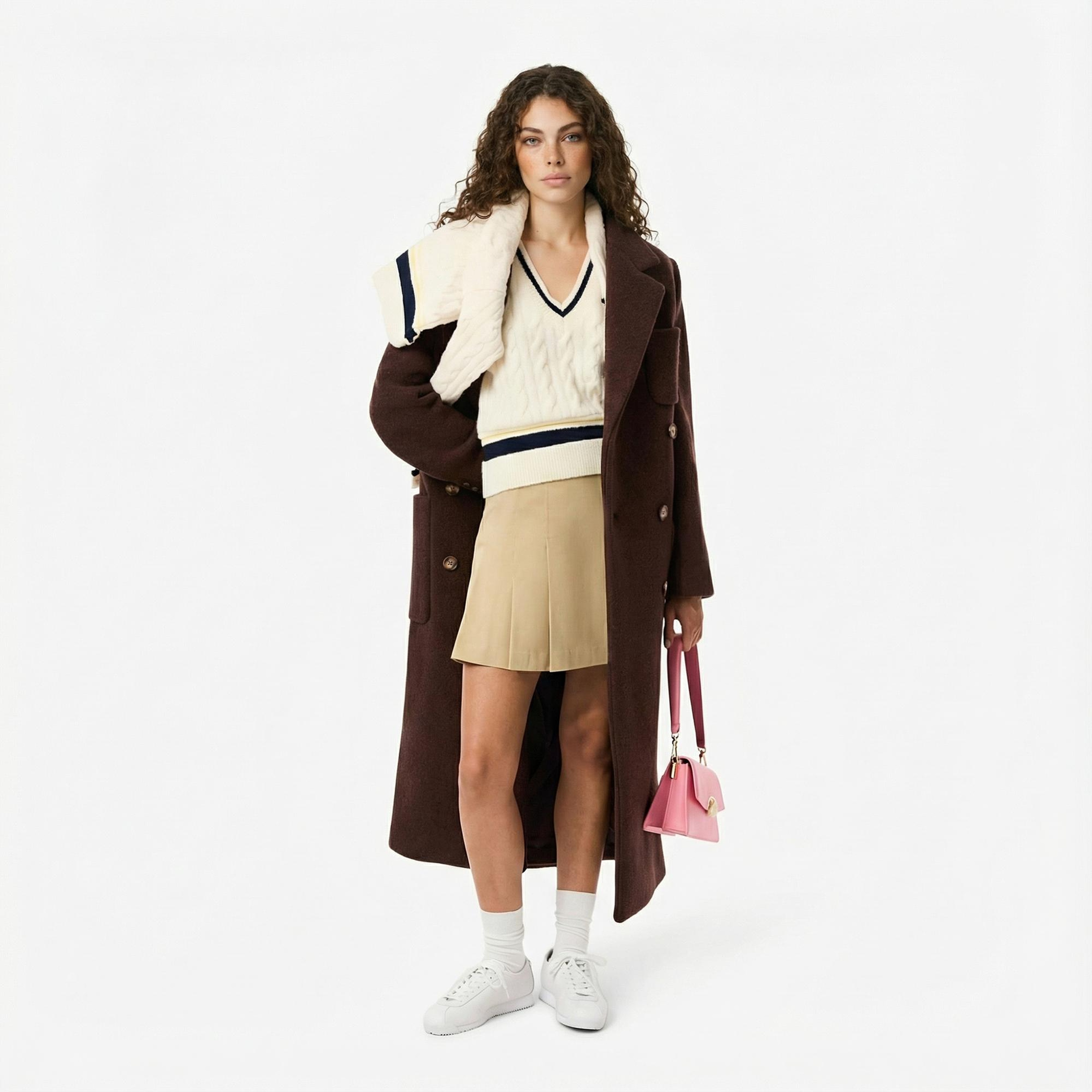 Lacoste Kadın Relaxed Fit Yün Kahverengi Kaban