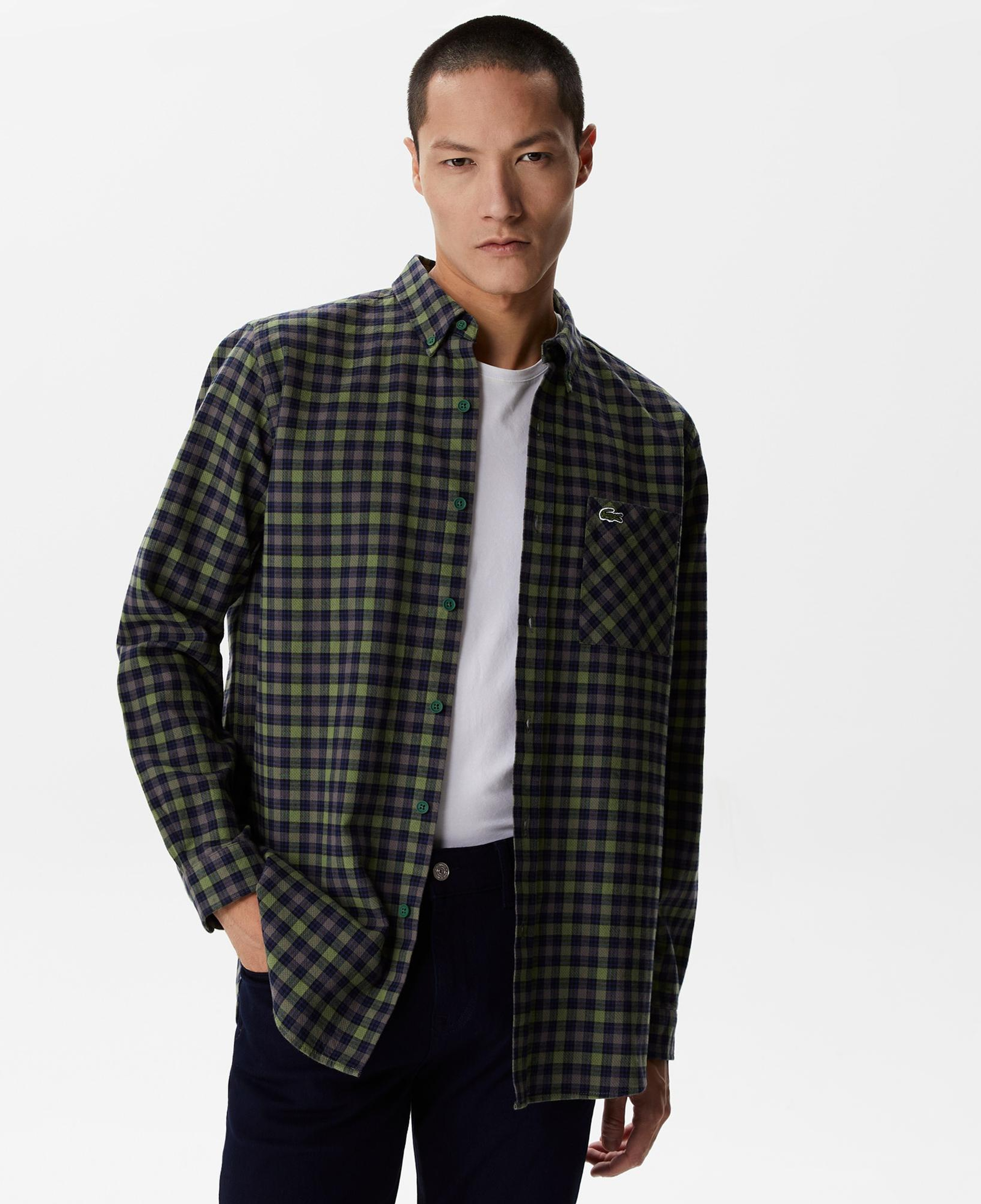 Erkek Regular Fit Ekose Koyu Yeşil Gömlek